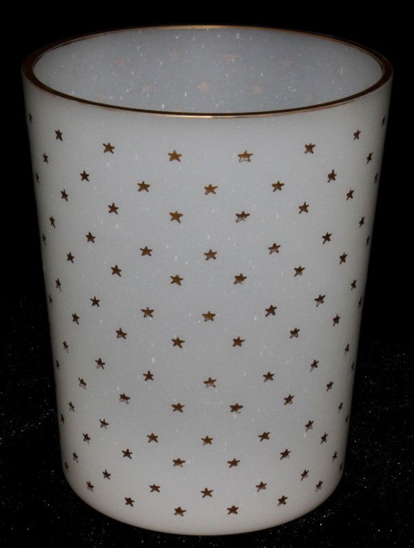 FRENCH ANTIQUE OPALINE GLASS VASE,: FRENCH ANTIQUE OPALINE GLASS VASE, H 5":Having a gilt border and gilt star motif, 5 1/2" H.