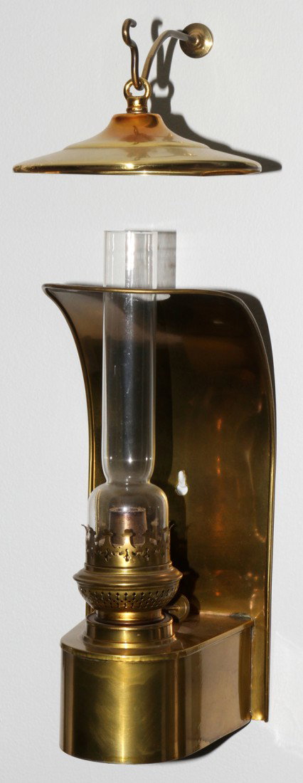 KOSMOS BRENNER BRASS & GLASS SCONCE, H 11": KOSMOS BRENNER BRASS & GLASS SCONCE WITH SMOKE BELL, H 11":With glass hurricane, and smoke bell. 11 1/2" H. From the Estate of Robert and Elizabeth Mandy, Bingham Farms, Mi.