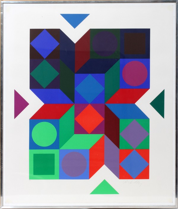 VICTOR VASARELY [HU 1906-1997] SCREEN PRINT,: VICTOR VASARELY [HU 1906-1997] SCREEN PRINT 28" X 23" UNTITLED:Edition 43/300 and signed lower right. Framed under acrylic.
