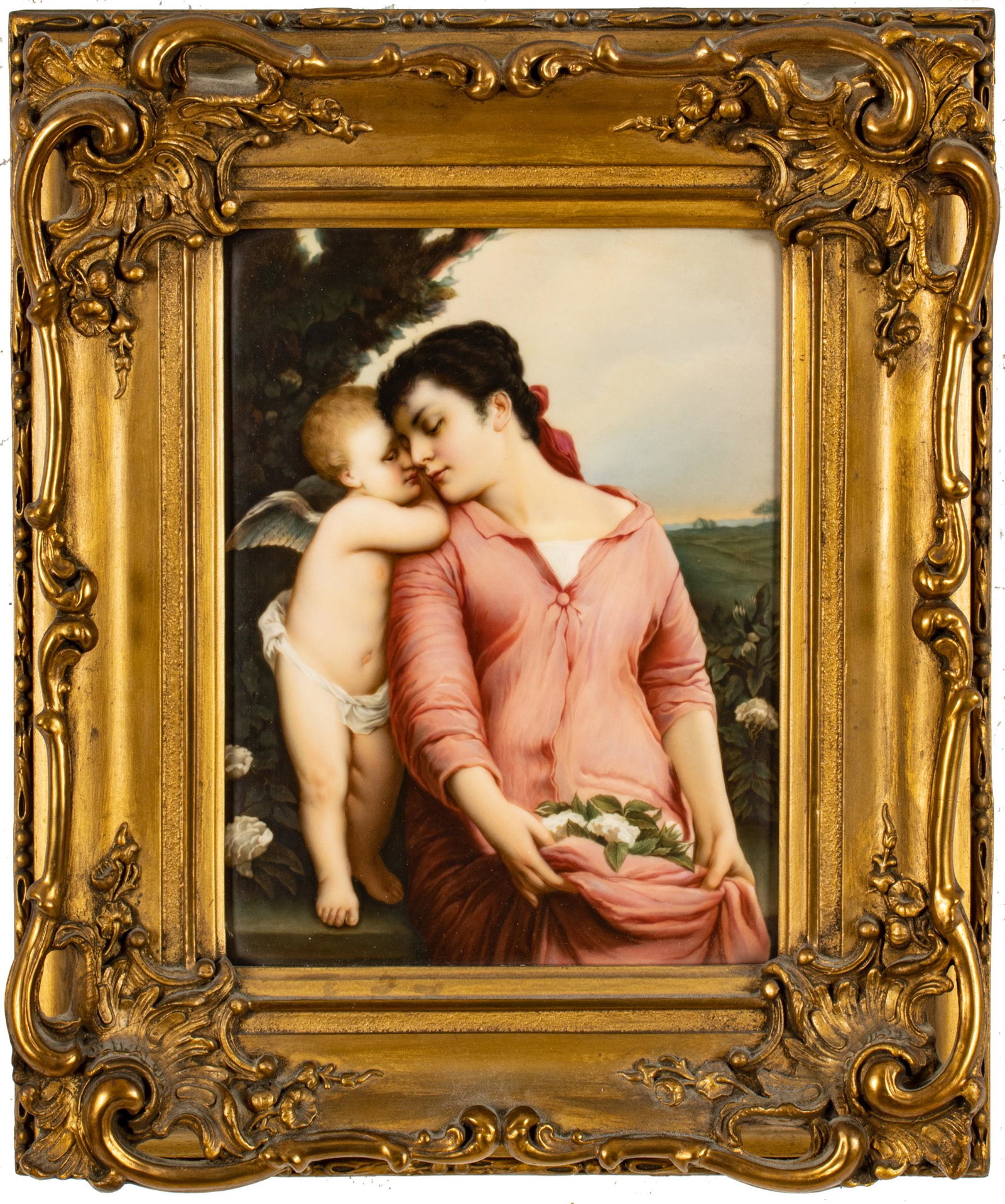 After Gabriel Von Max Painting On KPM Porcelain Ca. 1900, "Das Liebesgeheimnis", H 9.5'' W 7'' (1 of 3)