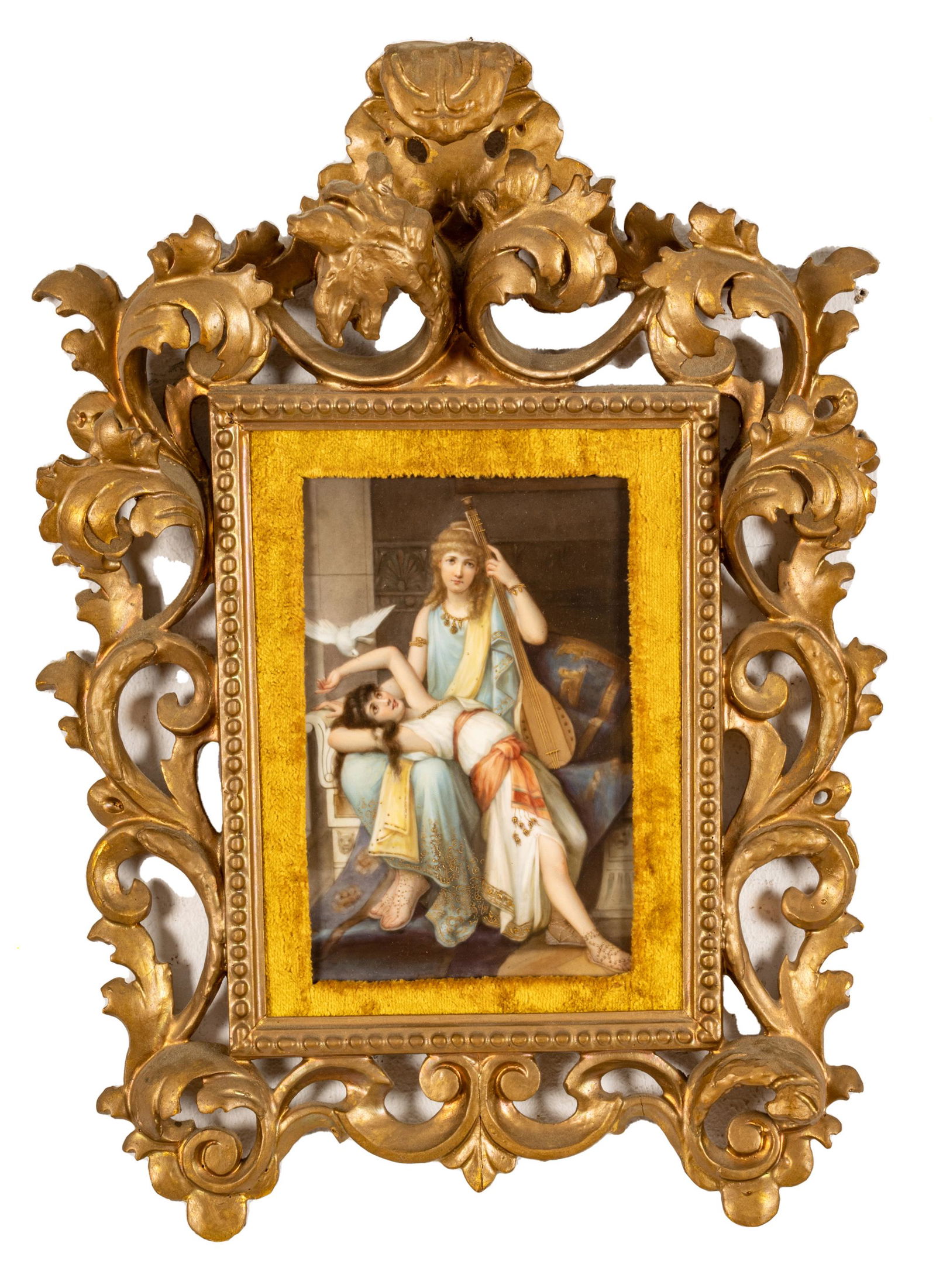 After Diana Coomans KPM Berlin Painting On Porcelain Dans Le Gynécée, H 7.8'' W 5'': After Diana Coomans KPM Berlin Painting On Porcelain Dans Le Gynécée, H 7.8'' W 5'' | Raised gold embellishment. Verso Incised KPM mark under scepter. Titled and attributed verso lower right