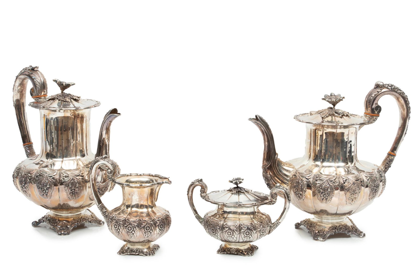German Sterling Silver Tea Service, 20th C., Four Pieces, 89 Toz (1 of 8)