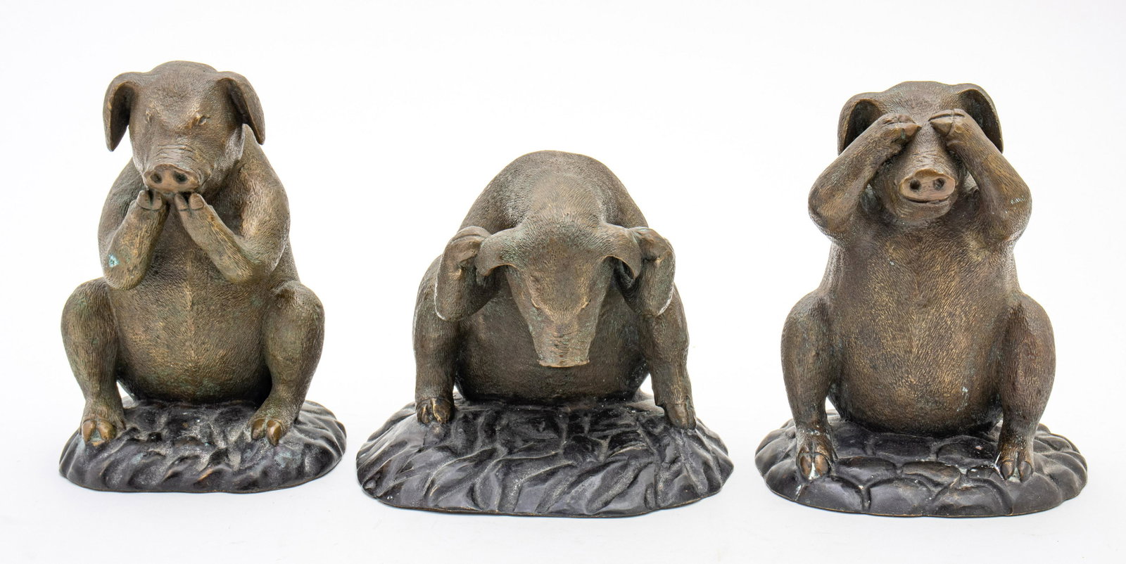 Maitland-Smith (British) Bronze Sculptures, Three Wise Pigs, H 8'' W 5'' Depth 4.5'' 3 pcs (1 of 5)