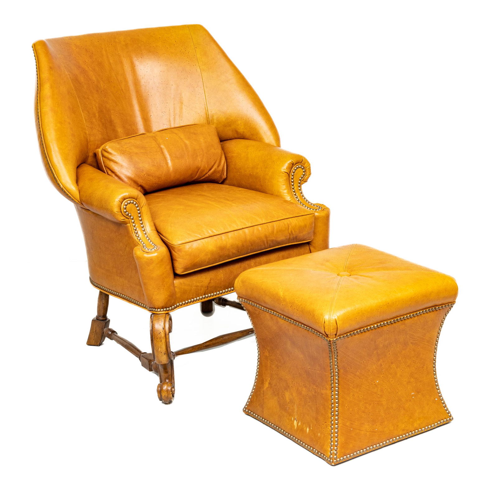 Ferguson Copeland (North Carolina) Leather Armchair & Ottoman, H 42'' W 36.5'' Depth 34'' (1 of 8)