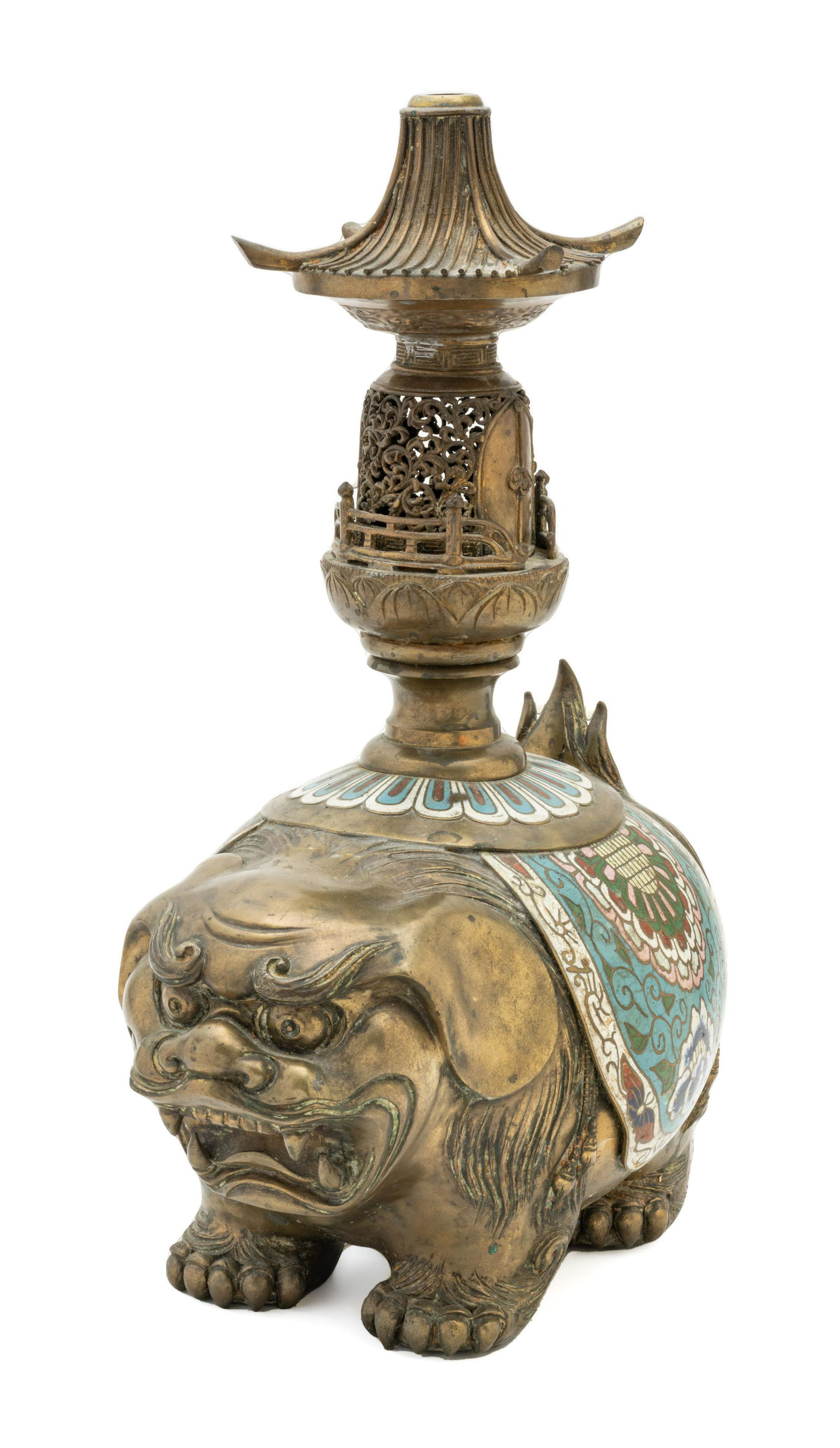 Chinese Bronze Champleve Censor, Foo Dog, H 20'' W 9'' L 14'' (1 of 7)
