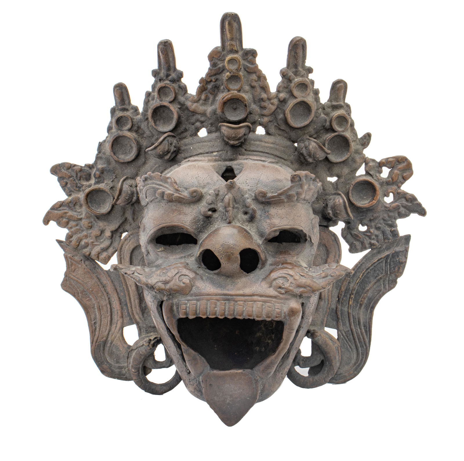 TIBETAN Cast Bronze Hollow Mask Head Censer , H 6'' W 12'' L 12'' (1 of 6)
