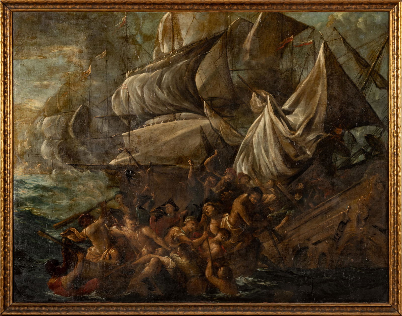 Oil On Canvas Painting, C. 19th.c., Ship Wreck, H 45'' W 57'' (1 of 3)