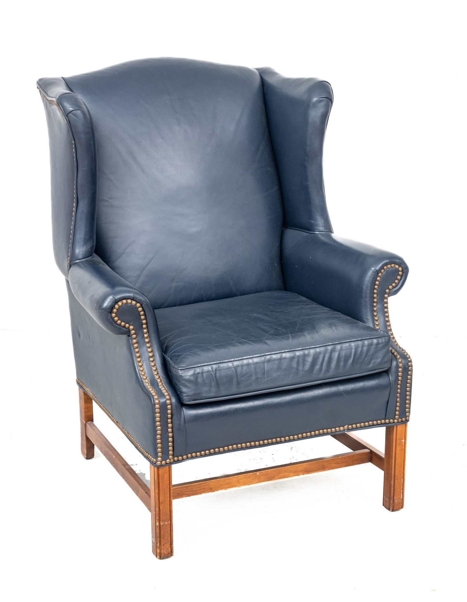 Ethan Allen Chippendale Style Blue Leather Wing Back Chair H 42'' W 32'' Depth 29'' (1 of 7)