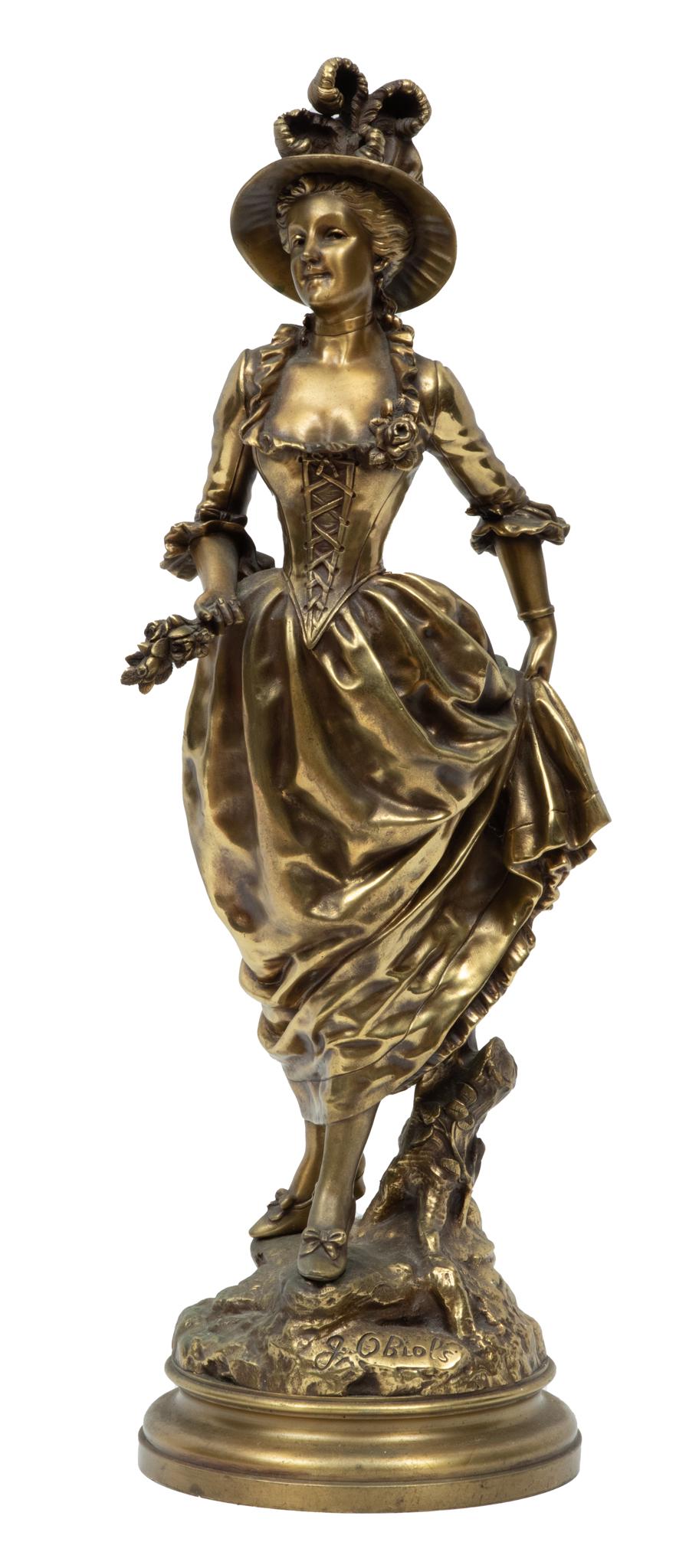 After Gustavo Obiols Delgado (Spanish, 1858-1910) Dore Bronze Sculpture, Walking Lady, H 21'' W (1 of 6)