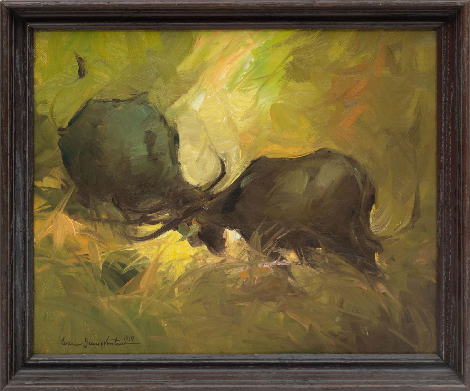 Cesar Buenaventura Y Espinosa (Filipino, 1922-1983) Oil On Canvas, 1969, Water Buffalo, H 16'' W (1 of 4)