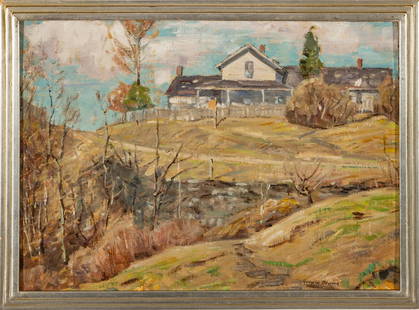 Horace Brown (American, 1876-1949) Oil On Masonite, R.L.S. Cottage (Saranac Lake), H 10.75'' W: Horace Brown (American, 1876-1949) Oil On Masonite, R.L.S. Cottage (Saranac Lake), H 10.75'' W 14.5'' | Signed lower right. Frame Measurements H 12" W 16".