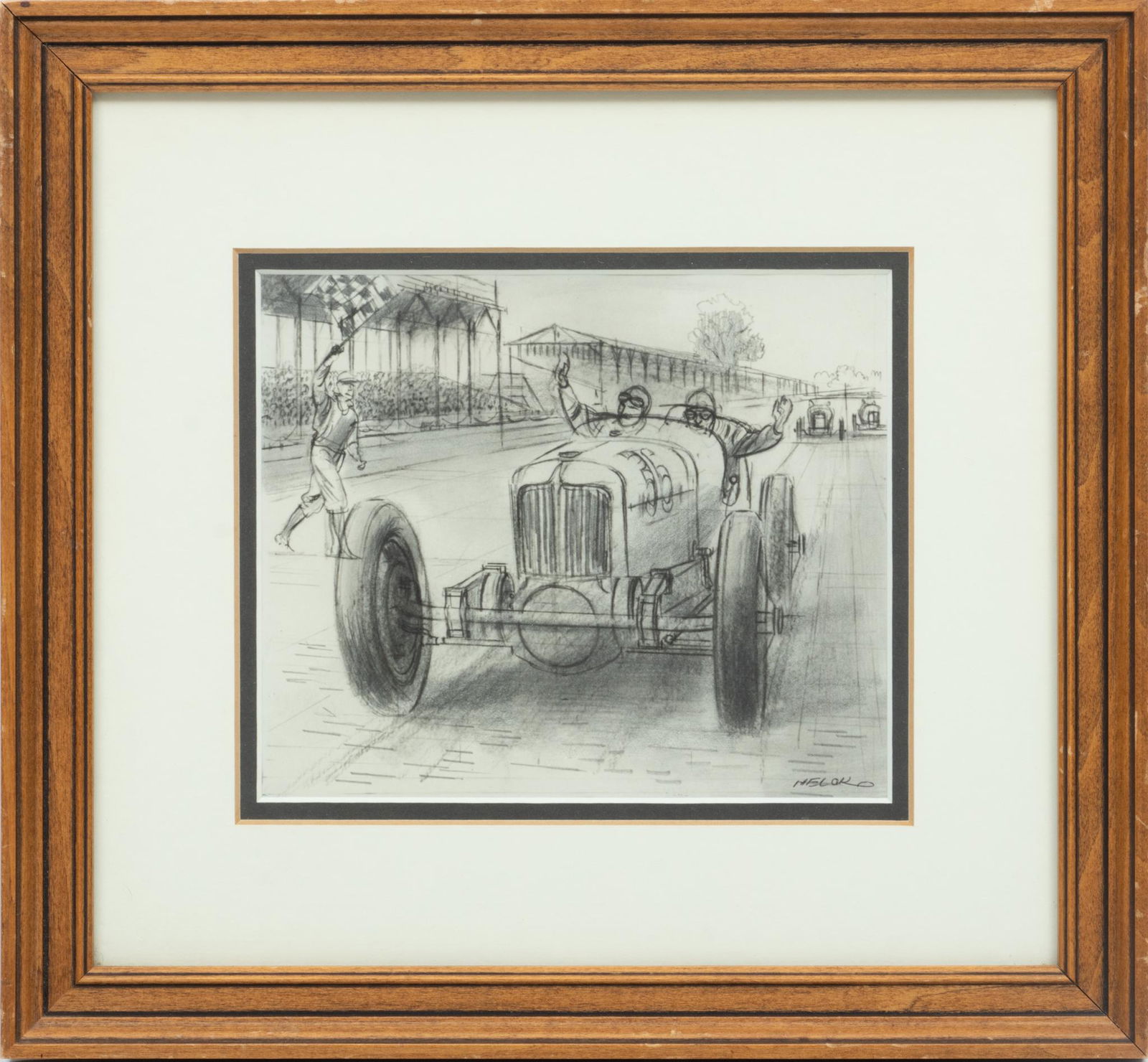 Peter Helck (American, 1893-1988) Pencil Illustration, Ca. 1933, "Indianapolis 500" Lou Meyer Winner (1 of 5)