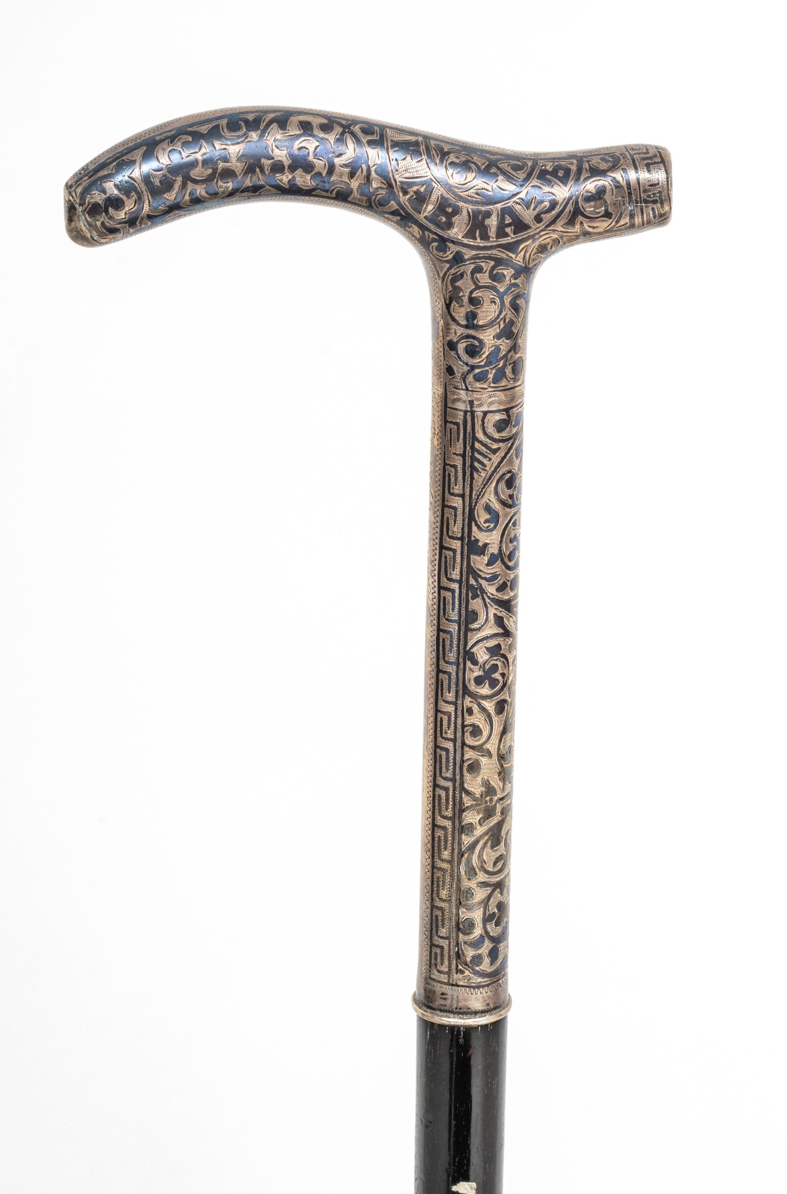 RUSSIAN "84" SILVER AND EBONY WALKING STICK L 36" (1 of 9)