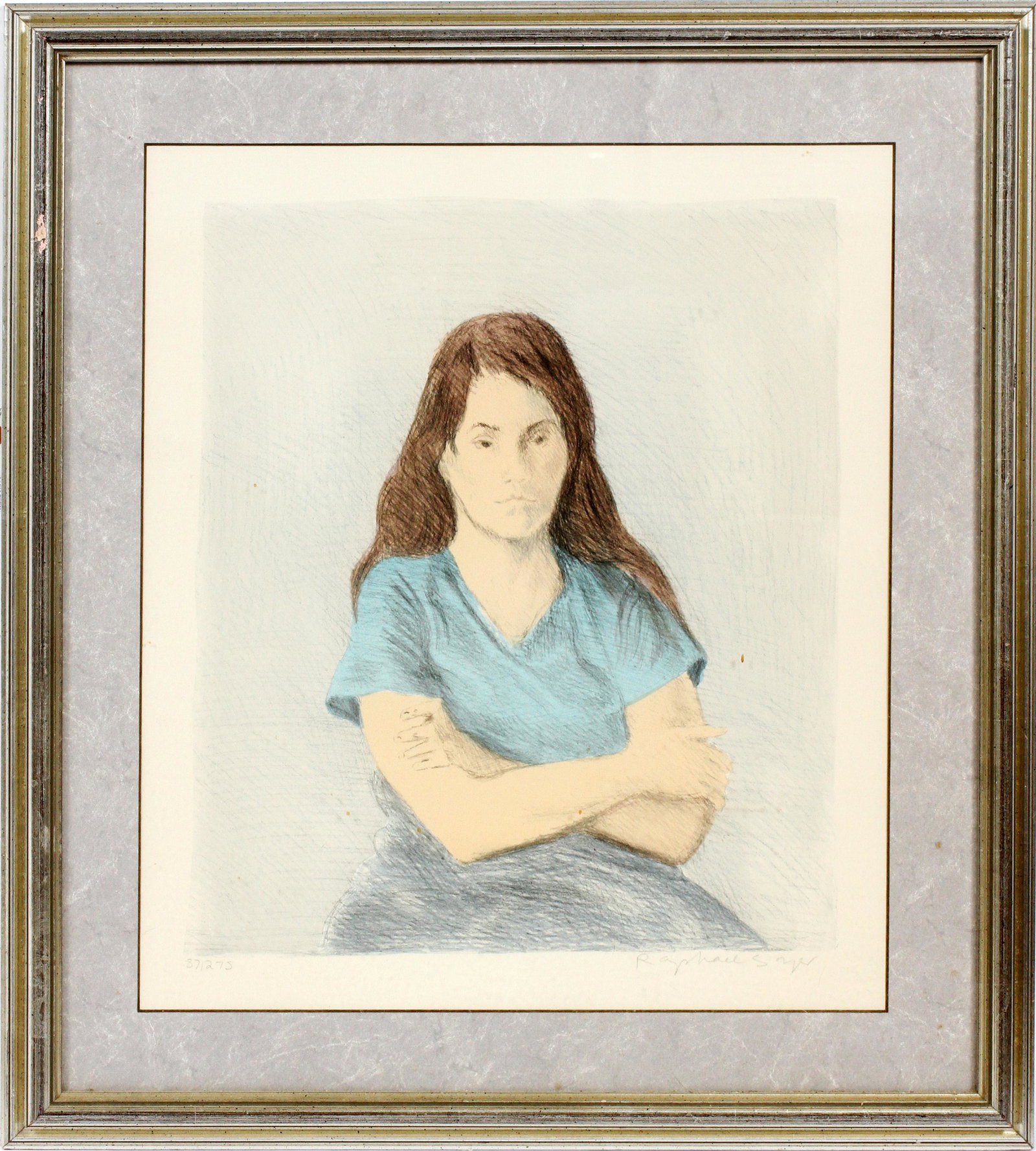 RAPHAEL SOYER (AMERICAN, 1899-1987), COLOR LITHOGRAPH, H 16 1/2", W 13 1/2" "SEATED WOMAN", (1 of 3)