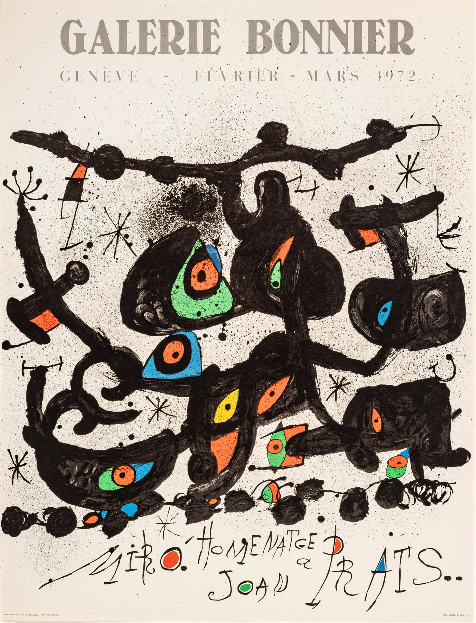 Joan Miro (Spanish, 1893-1893) Lithograph Poster, 1971, Galerie Bonnier Geneve, H 29.62'' W 22.62'' (1 of 2)
