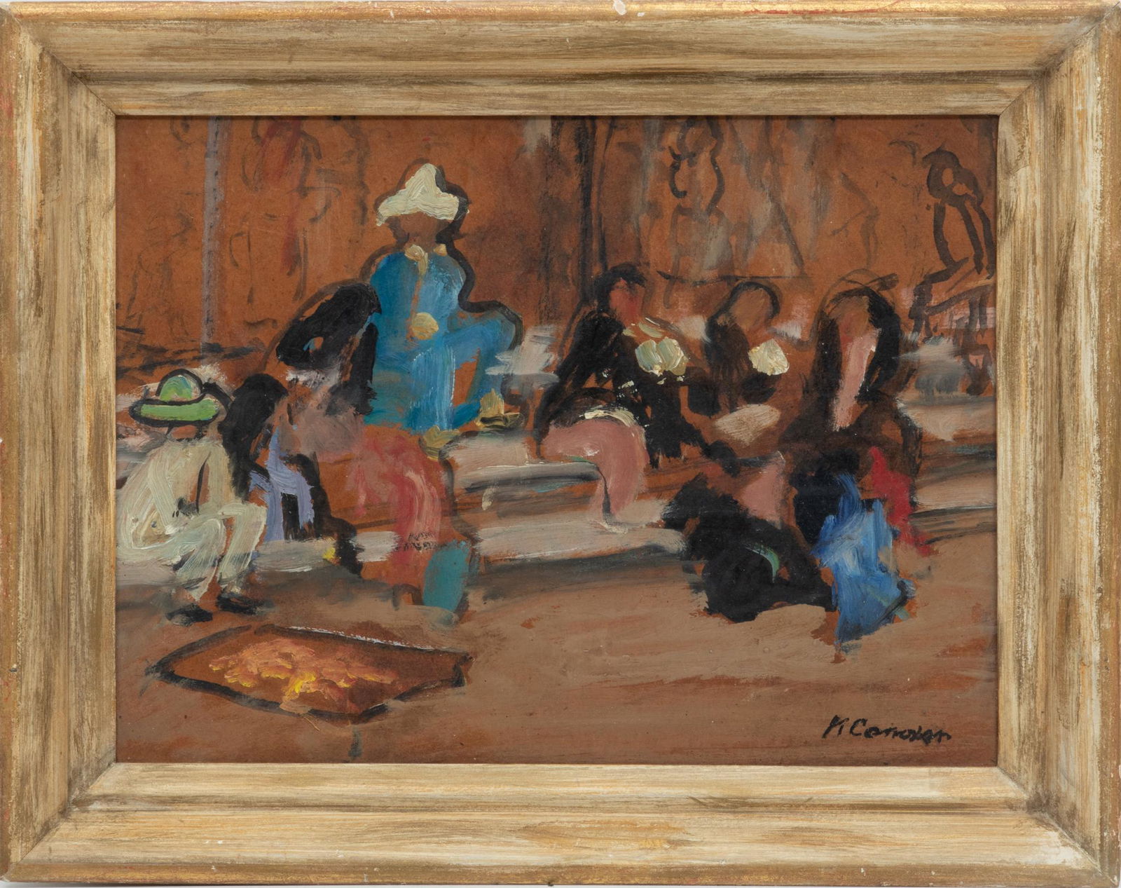 Painting On Board, People Seated On Steps, H 10'' W 13'' (1 of 4)