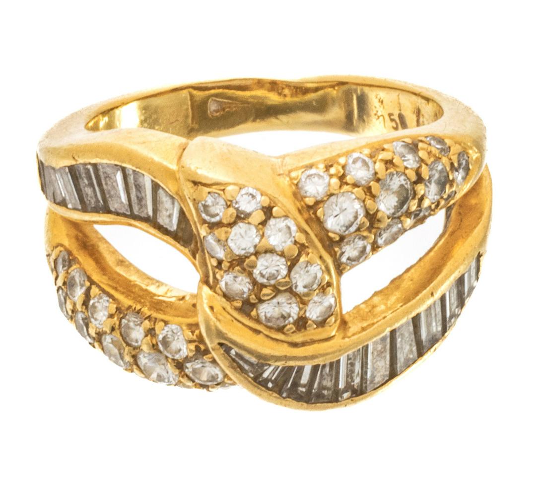 18k Yellow Gold, Baguette And Full Cut Diamond Ring, Size 5.5, 8.2g (1 of 6)