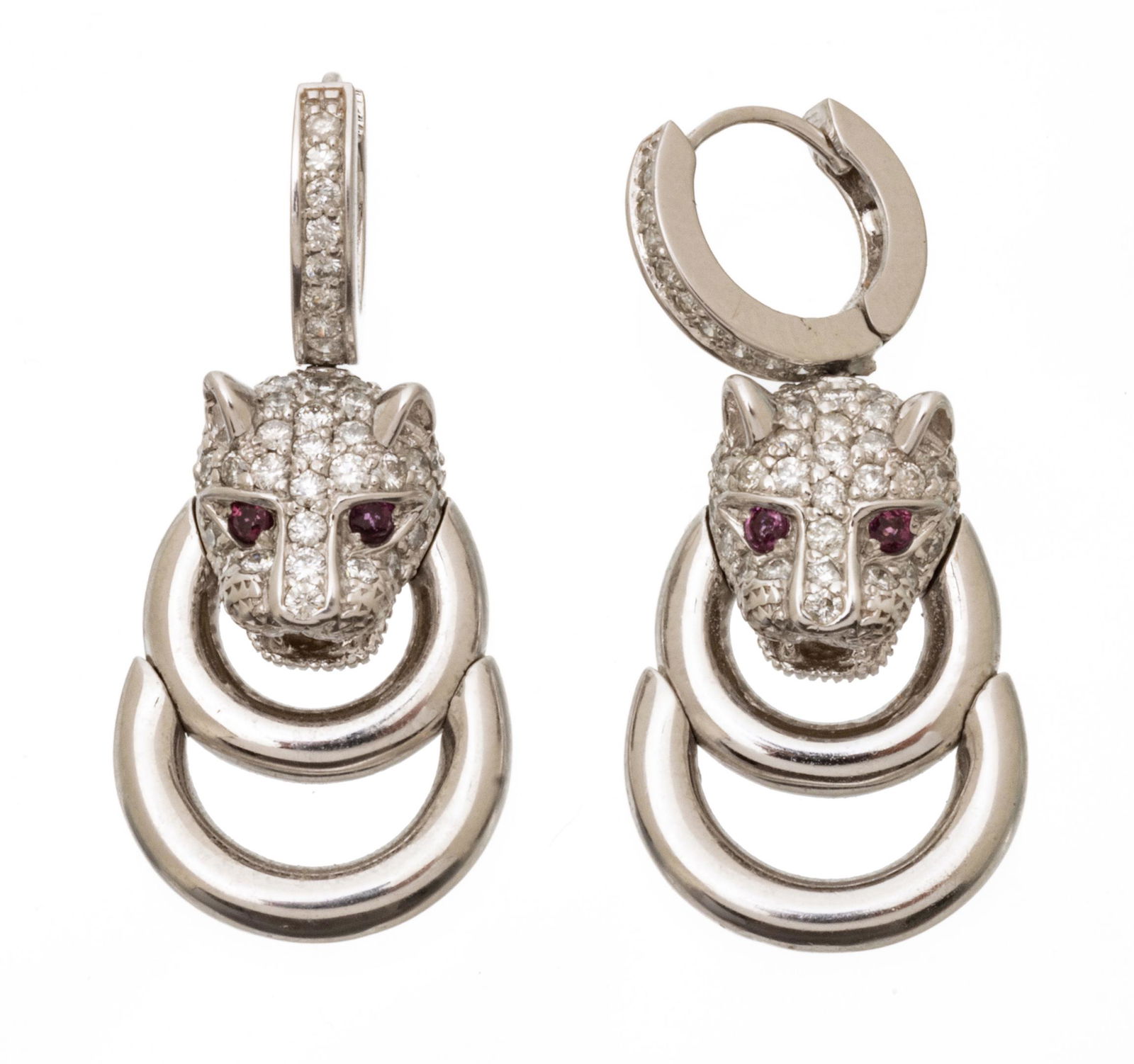 14kt White Gold, Diamond Melee Panther Earrings 12.3g (1 of 3)