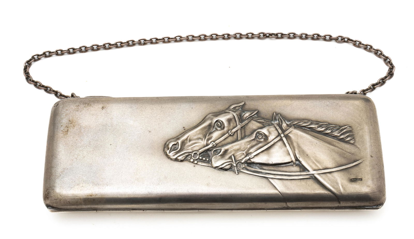 Russian 84 Silver Repousse Purse With Two Horse Heads, Ca. 1880, H 3'' W 7.5'' 374g (1 of 8)