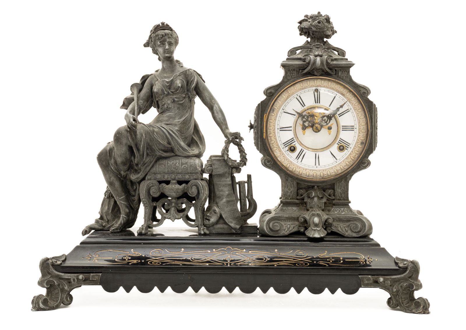 Ansonia Clock Company Spelter Mantel Clock, Ca. 1900, H 16'' W 20'' Depth 8'' (1 of 9)