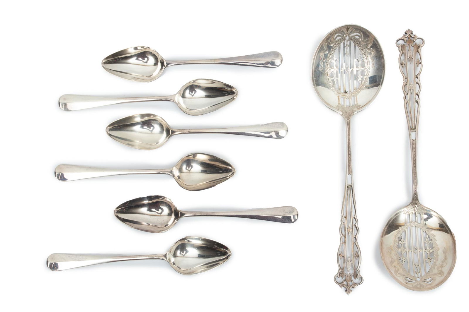 James Dixon & Sons Sterling Drain Spoons (2)+ 6 Sterling Teaspoons 8.5t oz 8 pcs (1 of 7)