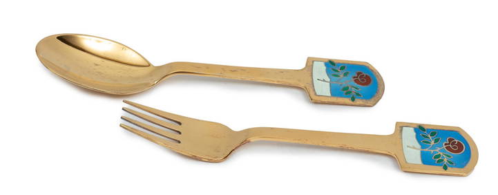 Anton Michelsen (Danish, Est. 1841) Gold Plated Sterling Silver Spoon & Fork, 1977, L 6.5'' 2.99t oz (1 of 5)