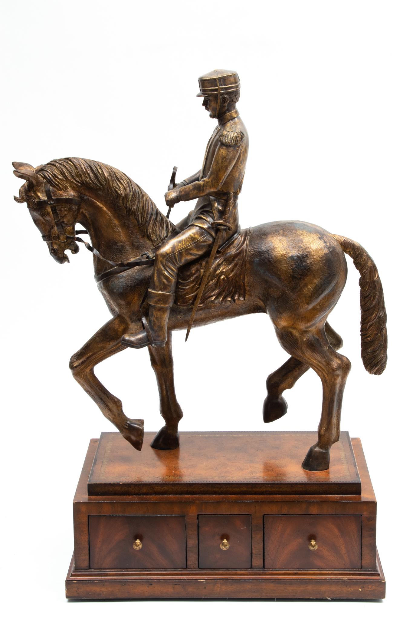 Maitland-Smith (British) Patinated Metal Sculpture, Soldier On Horseback, H 40'' W 28'' L 14.25'' (1 of 6)