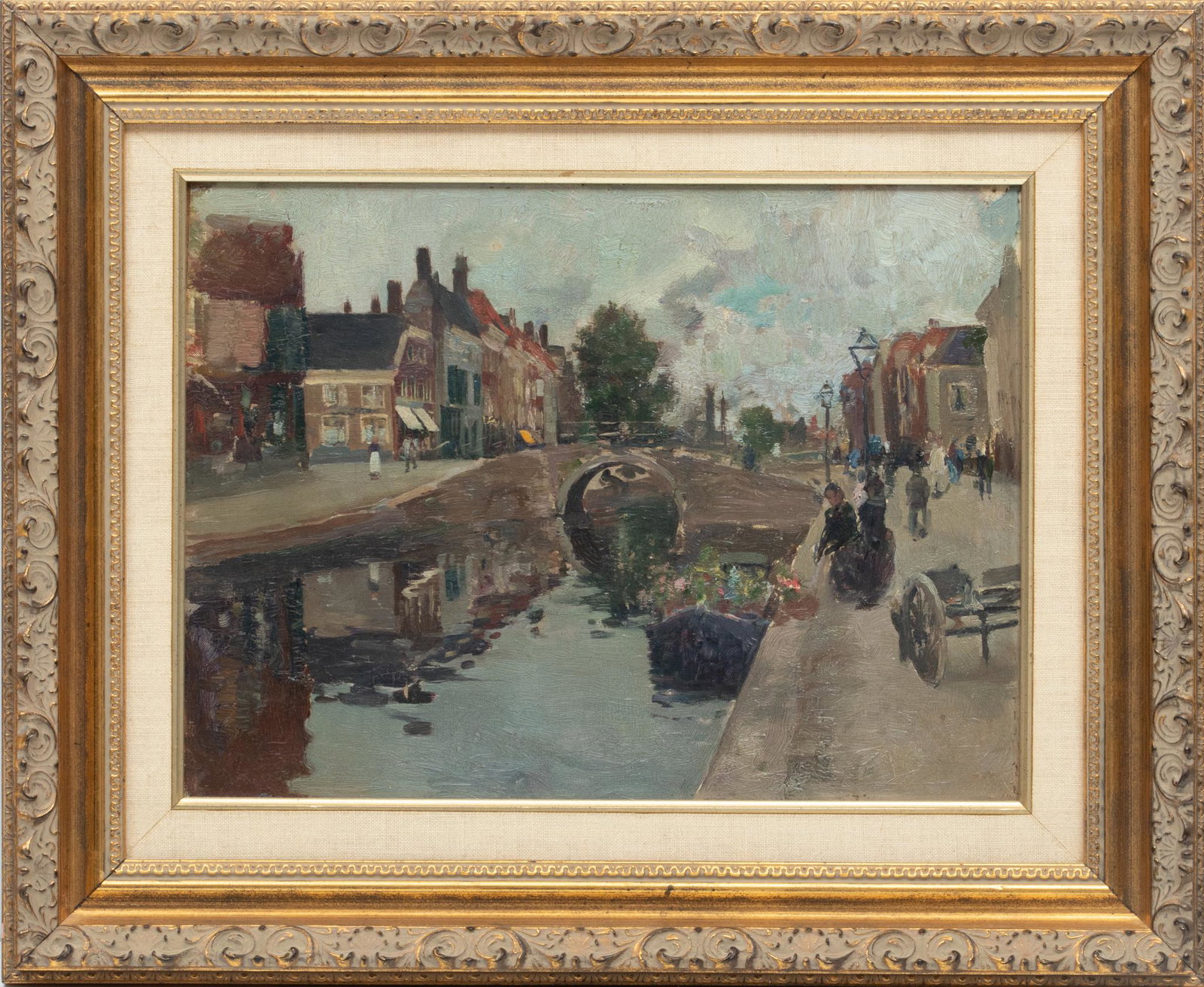 James Kerr-Lawson (Canadian, 1864-1939) Oil On Canvas Mounted To Board, Canal In Amsterdam, H 10.5'': James Kerr-Lawson (Canadian, 1864-1939) Oil On Canvas Mounted To Board, Canal In Amsterdam, H 10.5'' W 14'' | Unsigned. Depicting a bridge over a canal in Amsterdam. Label with artist and location on 