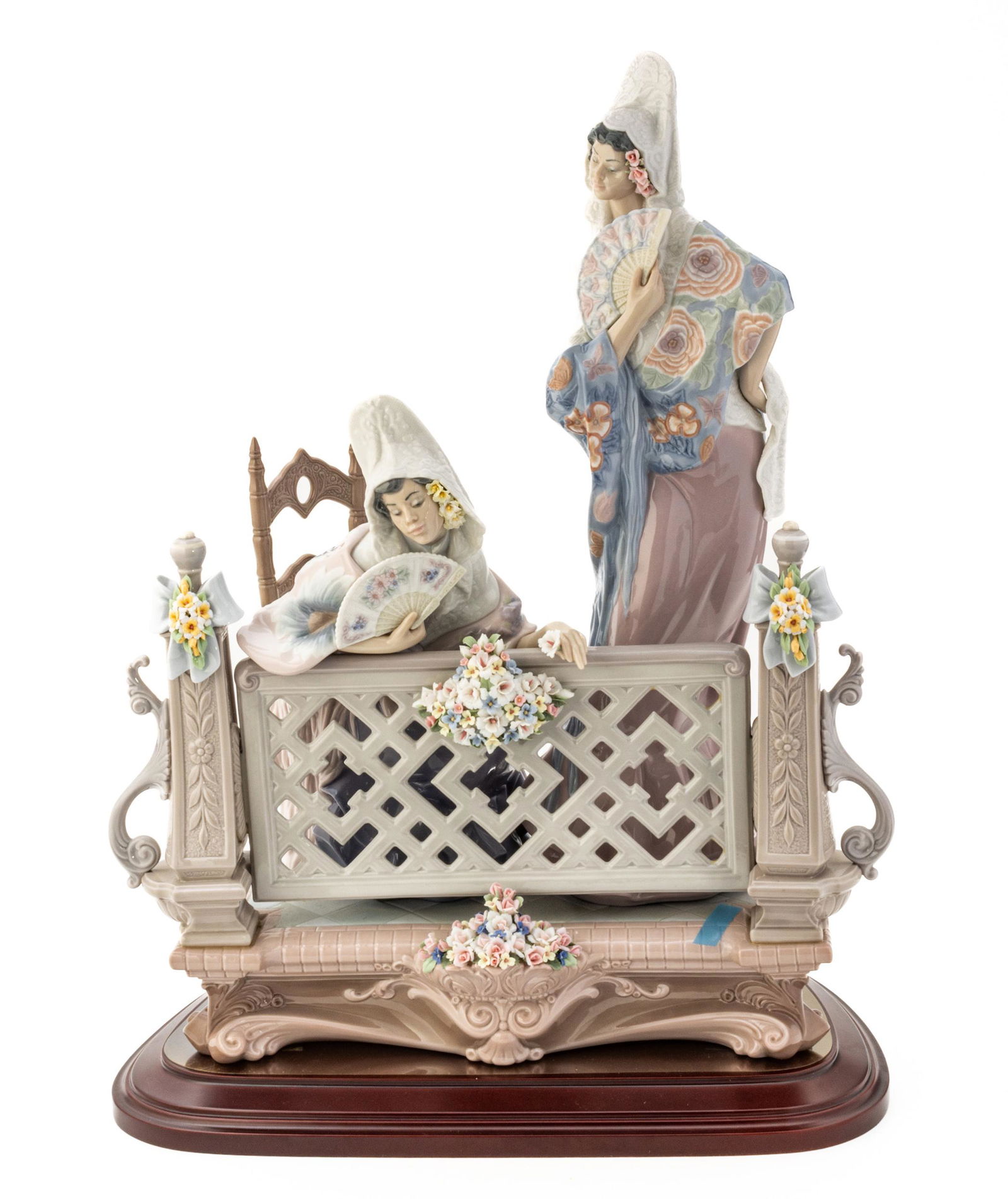 Lladro (Spanish) Porcelain Sculpture Ca. 1998, "On The Balcony", H 19.25'' W 15.5'' Depth 8'' (1 of 8)