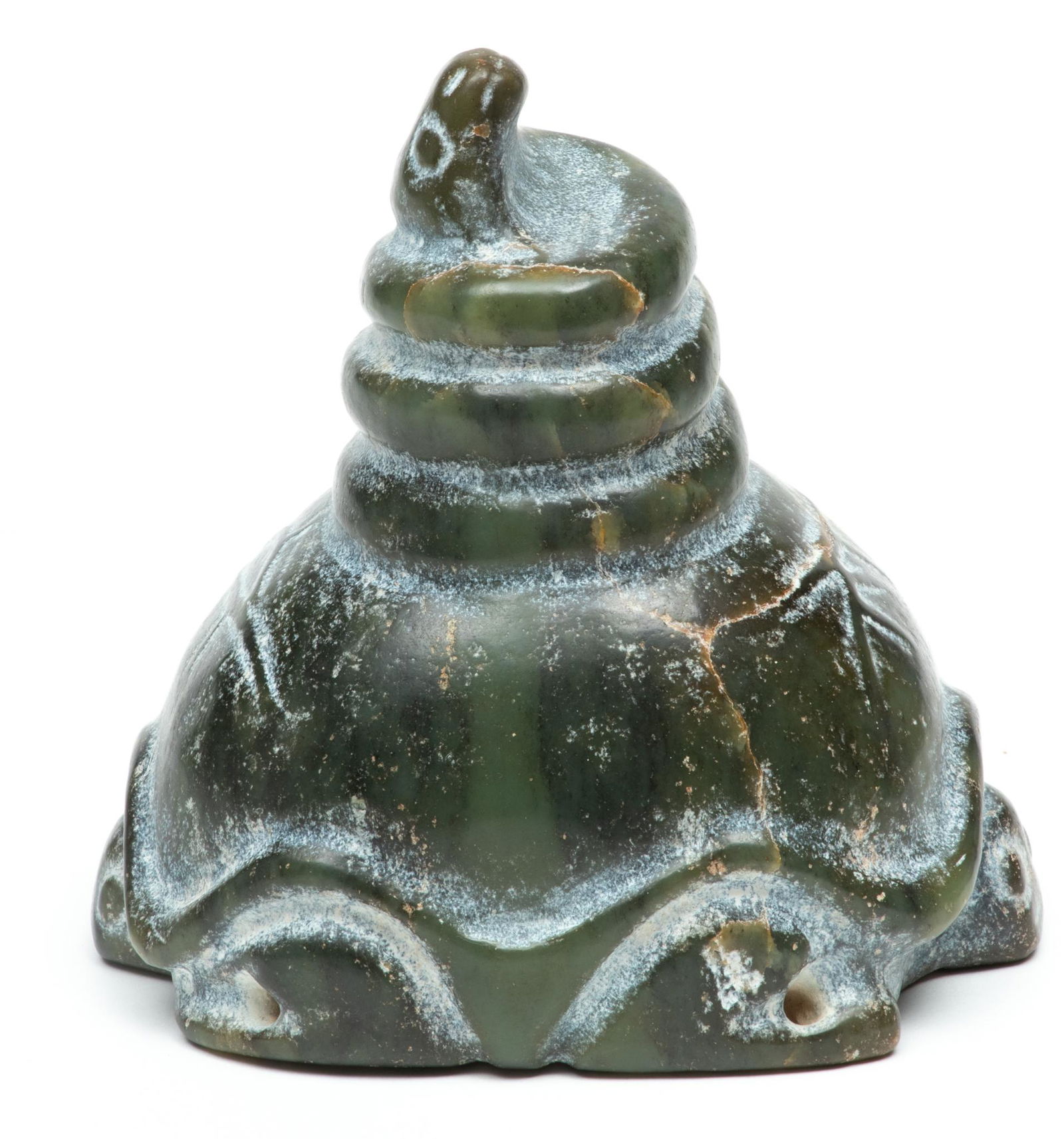 Chinese Hongshan Style Carved Hardstone Sculpture Of A Two Headed Turtle With Coiled Snake H 5.75'' (1 of 5)