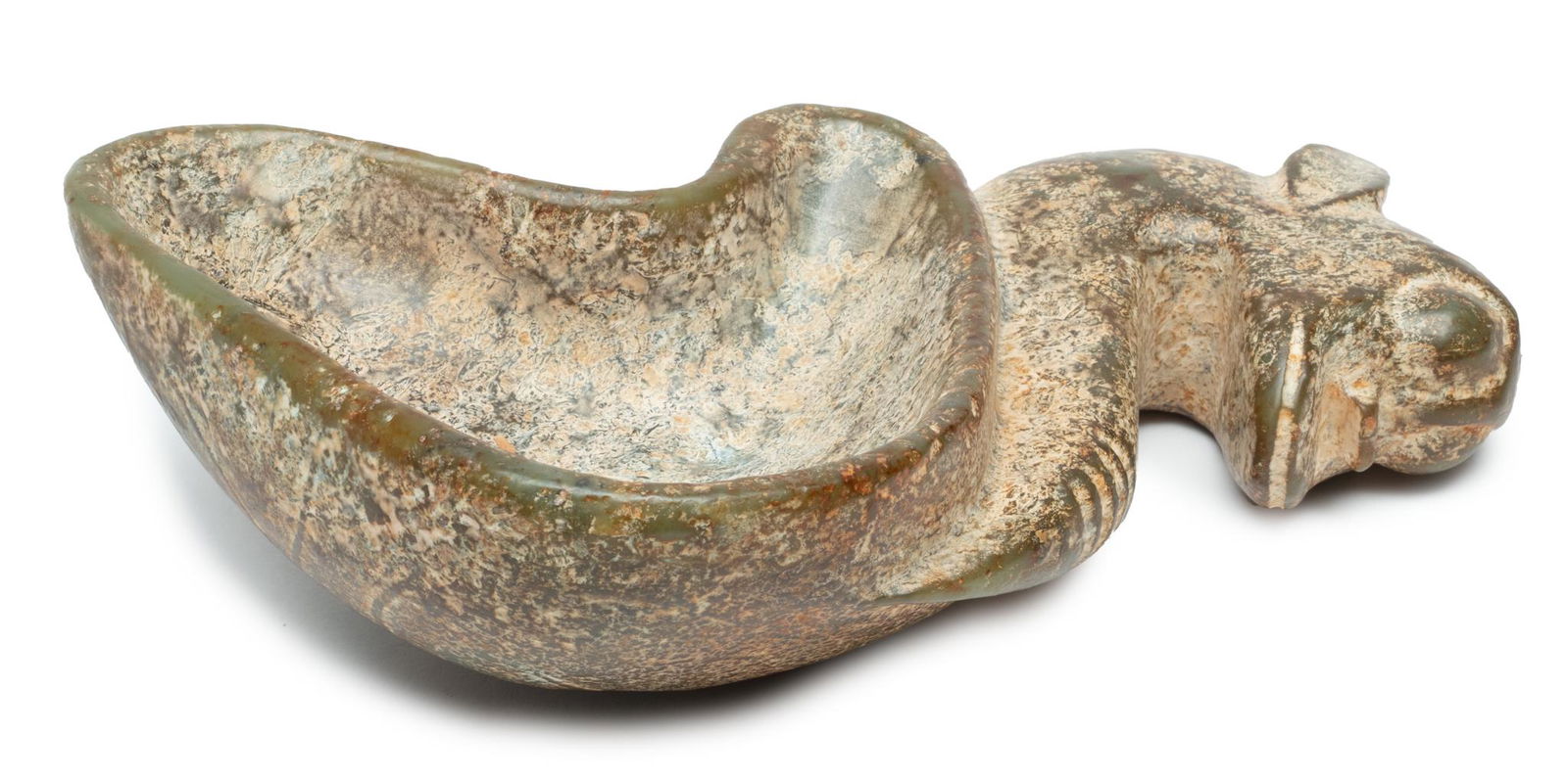 Chinese Hongshan Style Carved Hardstone Ceremonial Bowl, H 2.75'' W 5'' L 10'' (1 of 5)