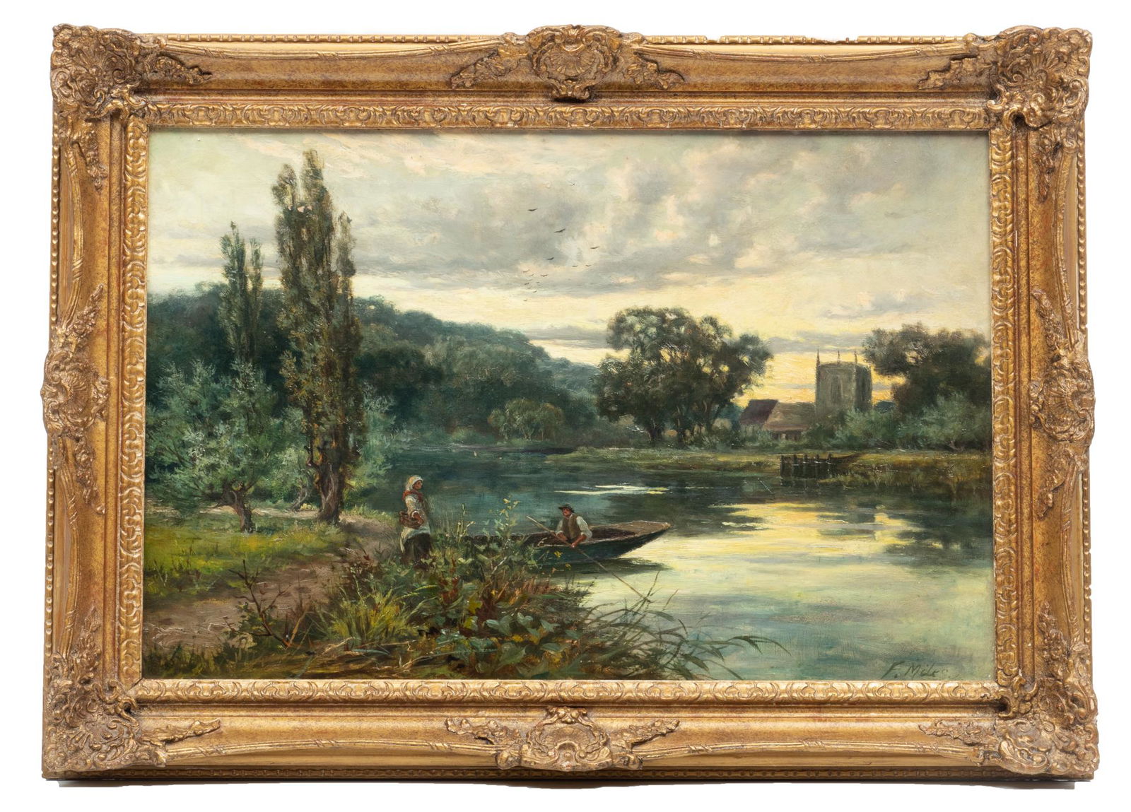 Frank Miles (British, 1852-1891) Oil On Canvas, River Landscape, H 16'' W 23'' (1 of 3)