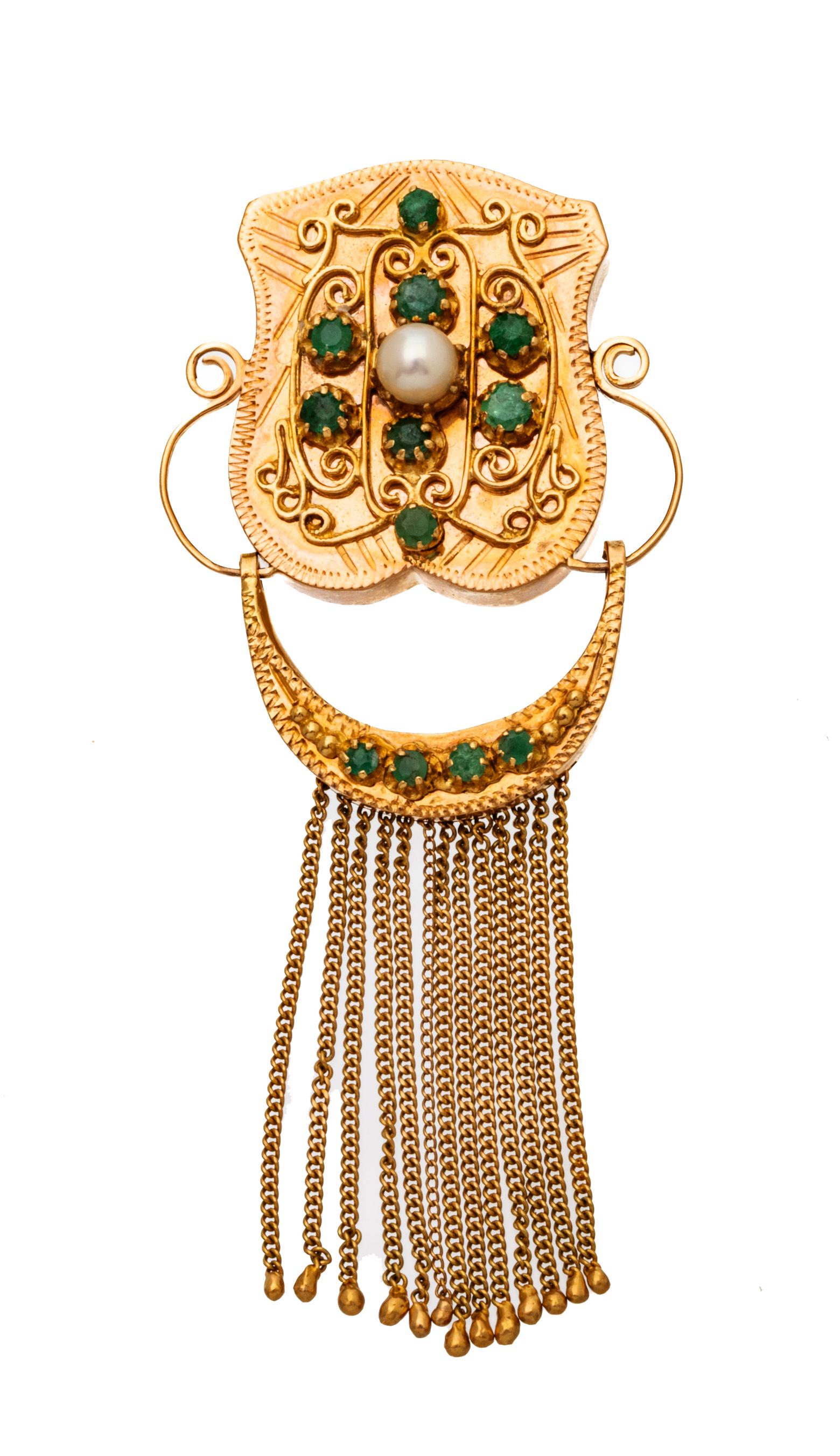 Victorian 18kt Gold, Emerald & Pearl Pendant With Tassel T.w. 33 Gr, 28.8g (1 of 5)