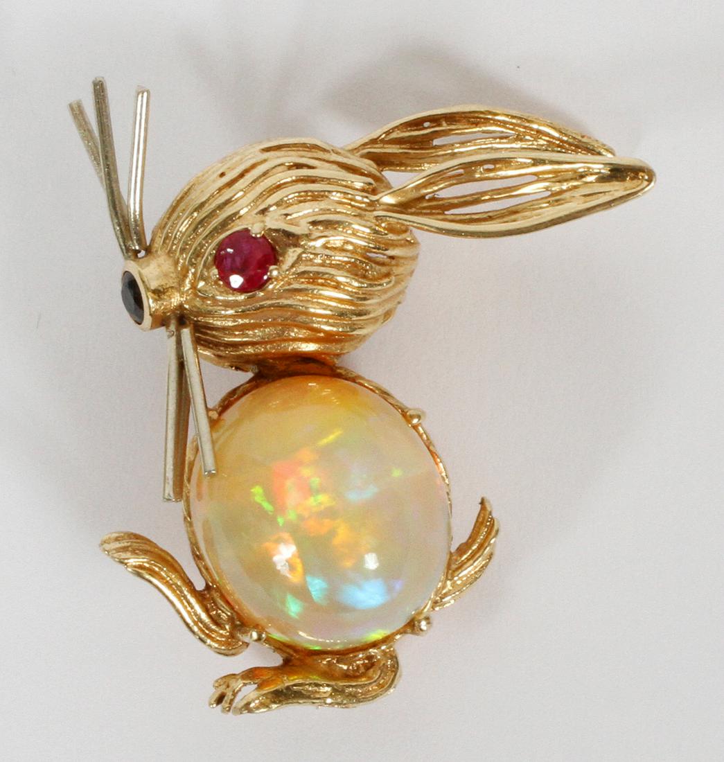 8ct Natural Opal, Ruby, Sapphire And Gold, Bunny Pin, H 1.5" 6.8g (1 of 2)