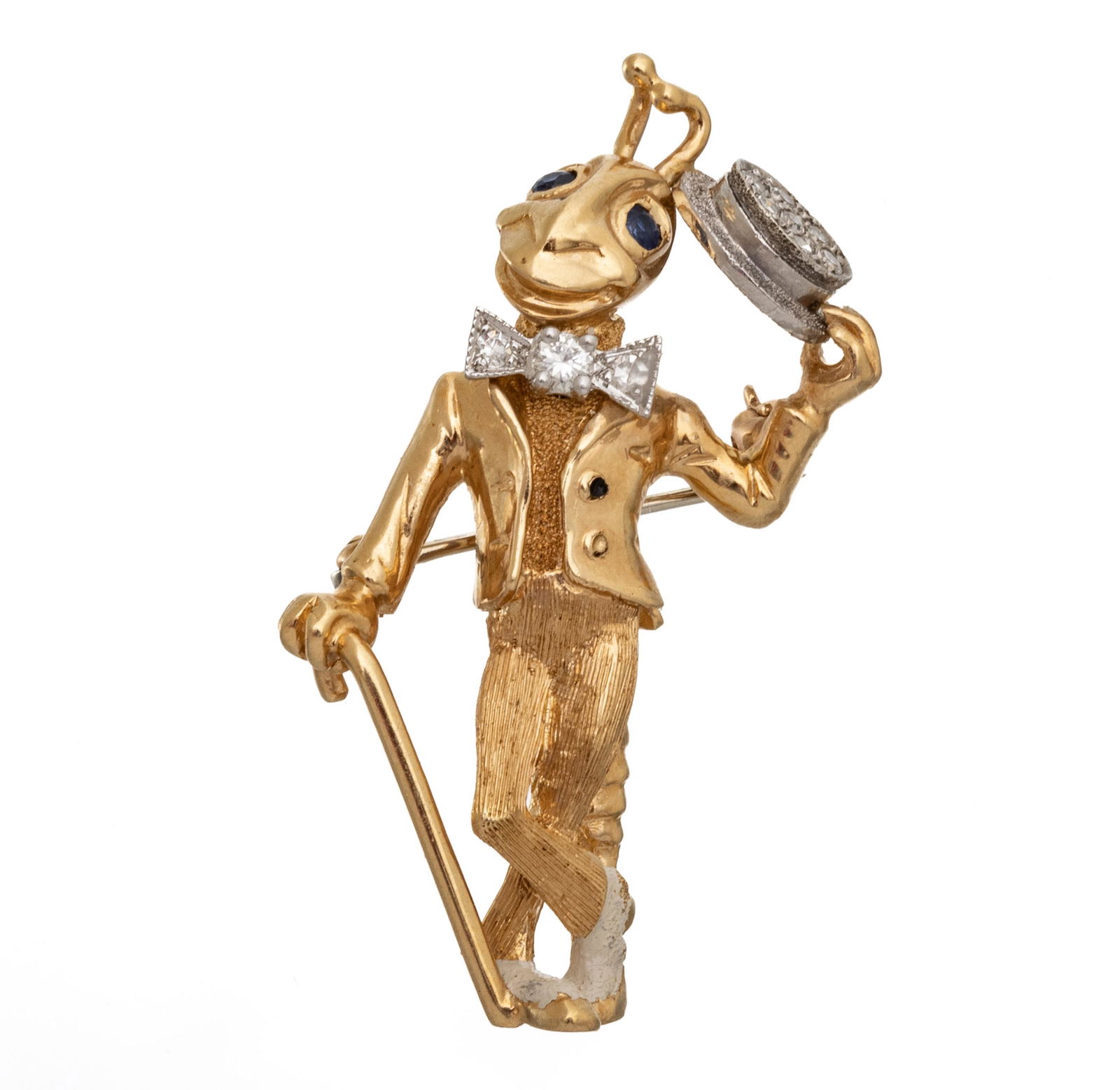 Dan Frere 14kt Yellow Gold With Diamonds, Jiminy Cricket With Top Hat, Brooch H 1.5" 8.2g (1 of 6)