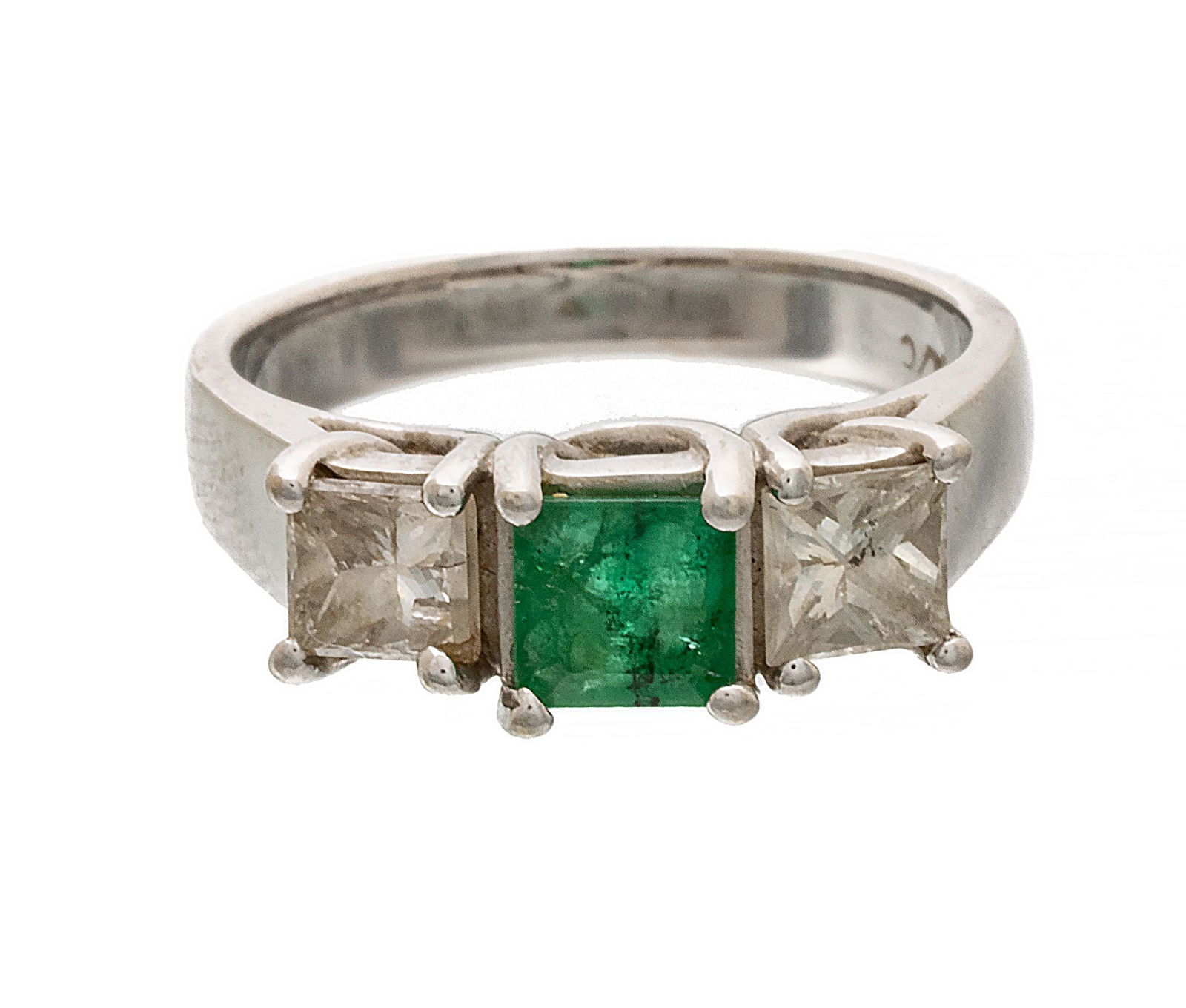 Diamond And Emerald Lady's Ring, Size 6 1/2" Ca. 1960, 4.9g (1 of 7)