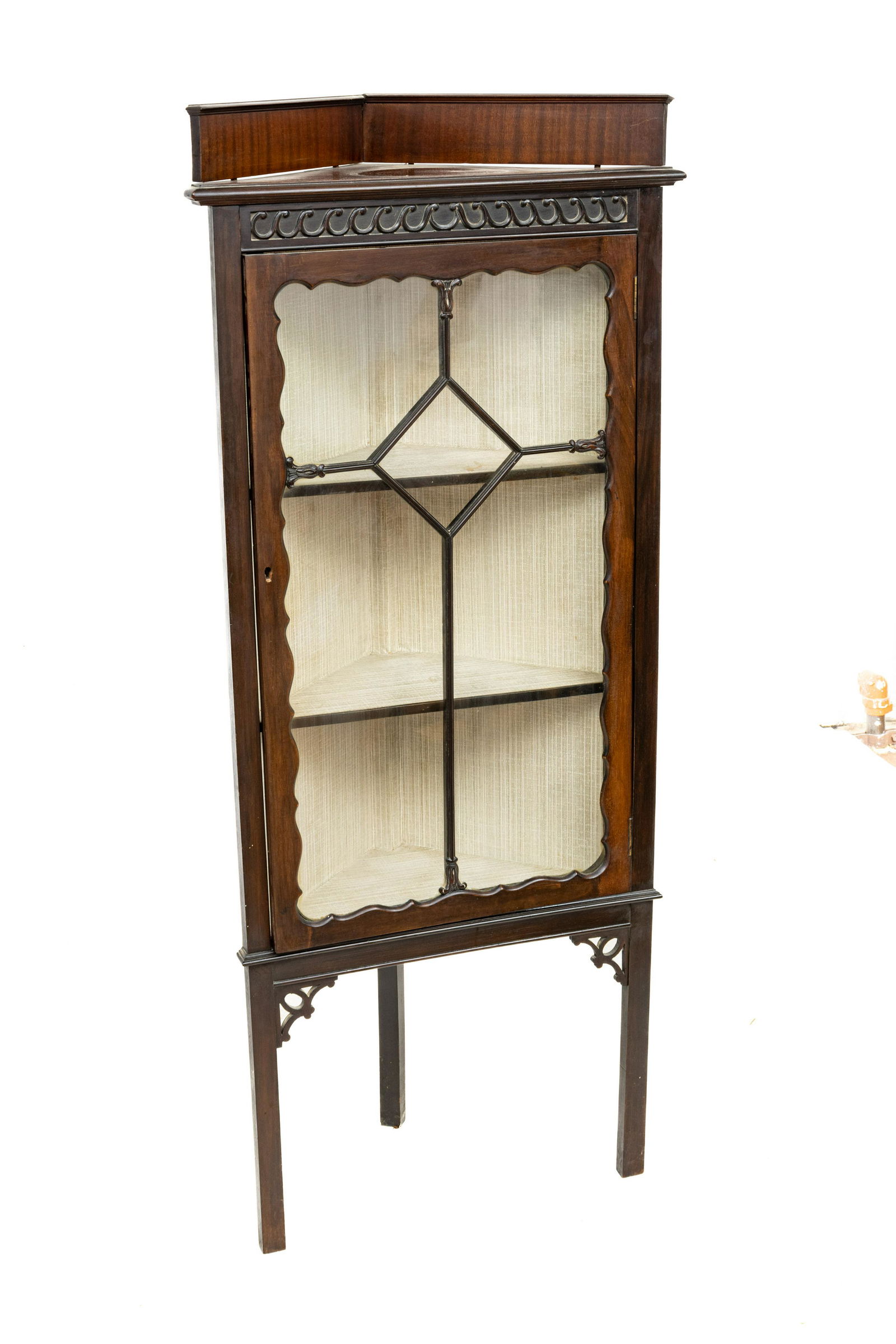 English Mahogany Corner Cabinet, Ca. 1900, H 57" W 24" Depth 15" (1 of 5)
