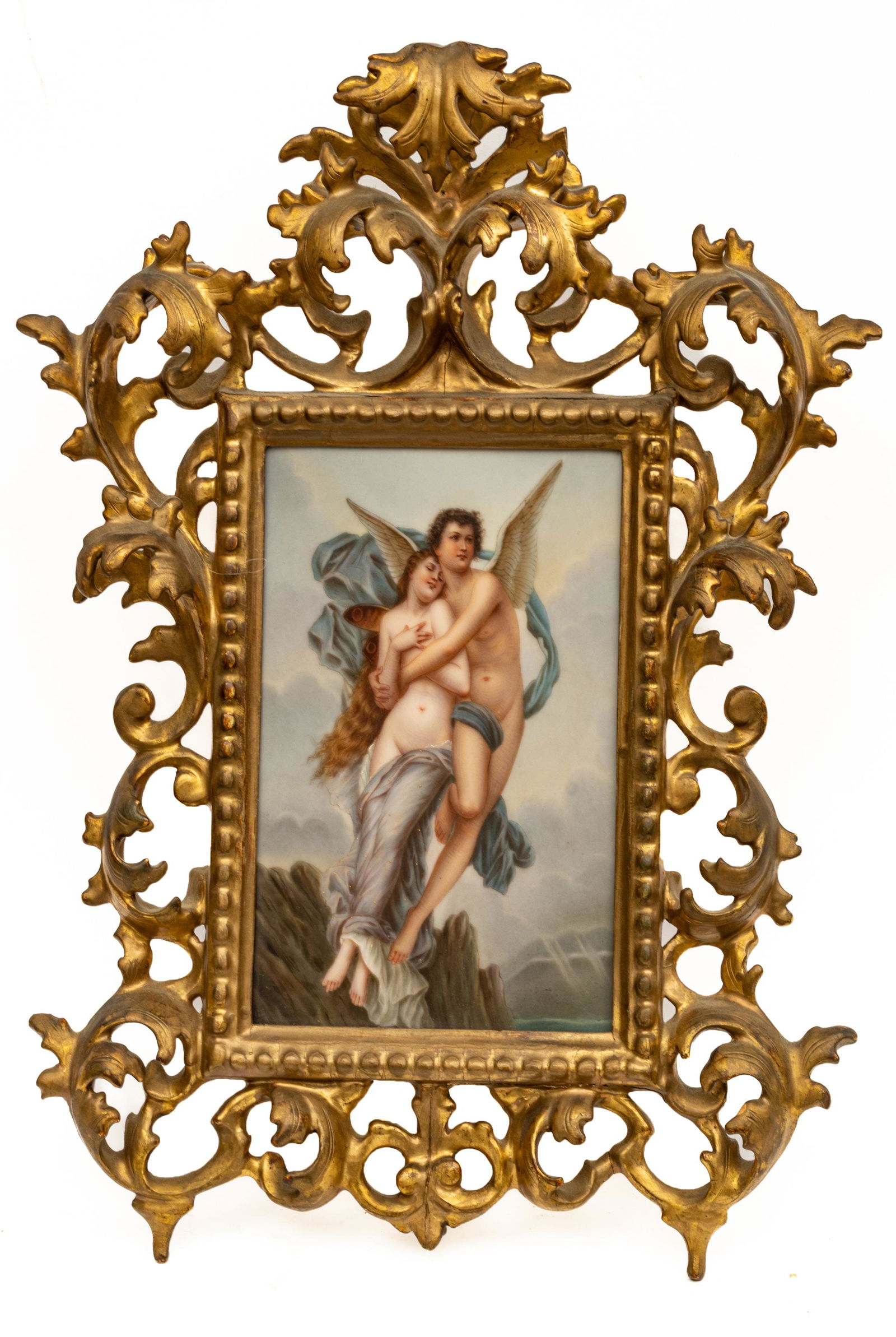 German Painted Porcelain Plaque, The Abduction Of Psyche After Bouguereau, Ca. 1900, H 7" W 5" (1 of 4)