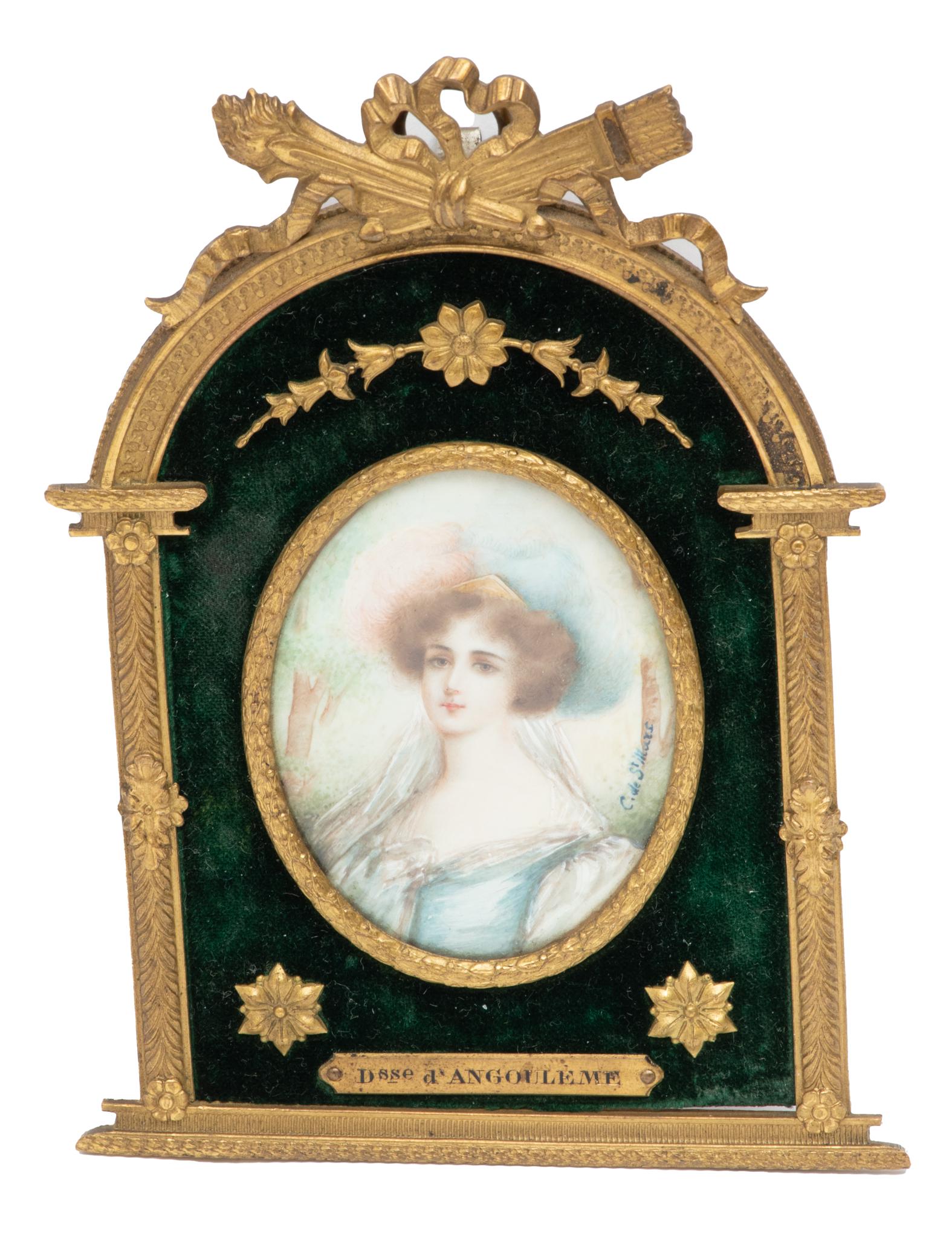 Miniature Watercolor, Duchess D'Angouleme, Signed St Mari, 19th C., H 2.2" W 1.6" (1 of 2)