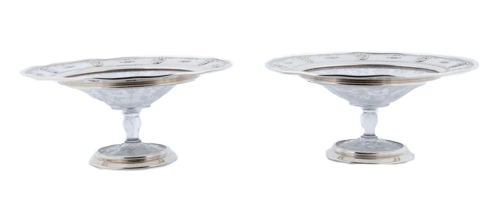 Wallace Silversmiths (American, Est. 1835) Sterling Silver & Fostoria Crystal Compotes, Ca. 1930, H (1 of 3)