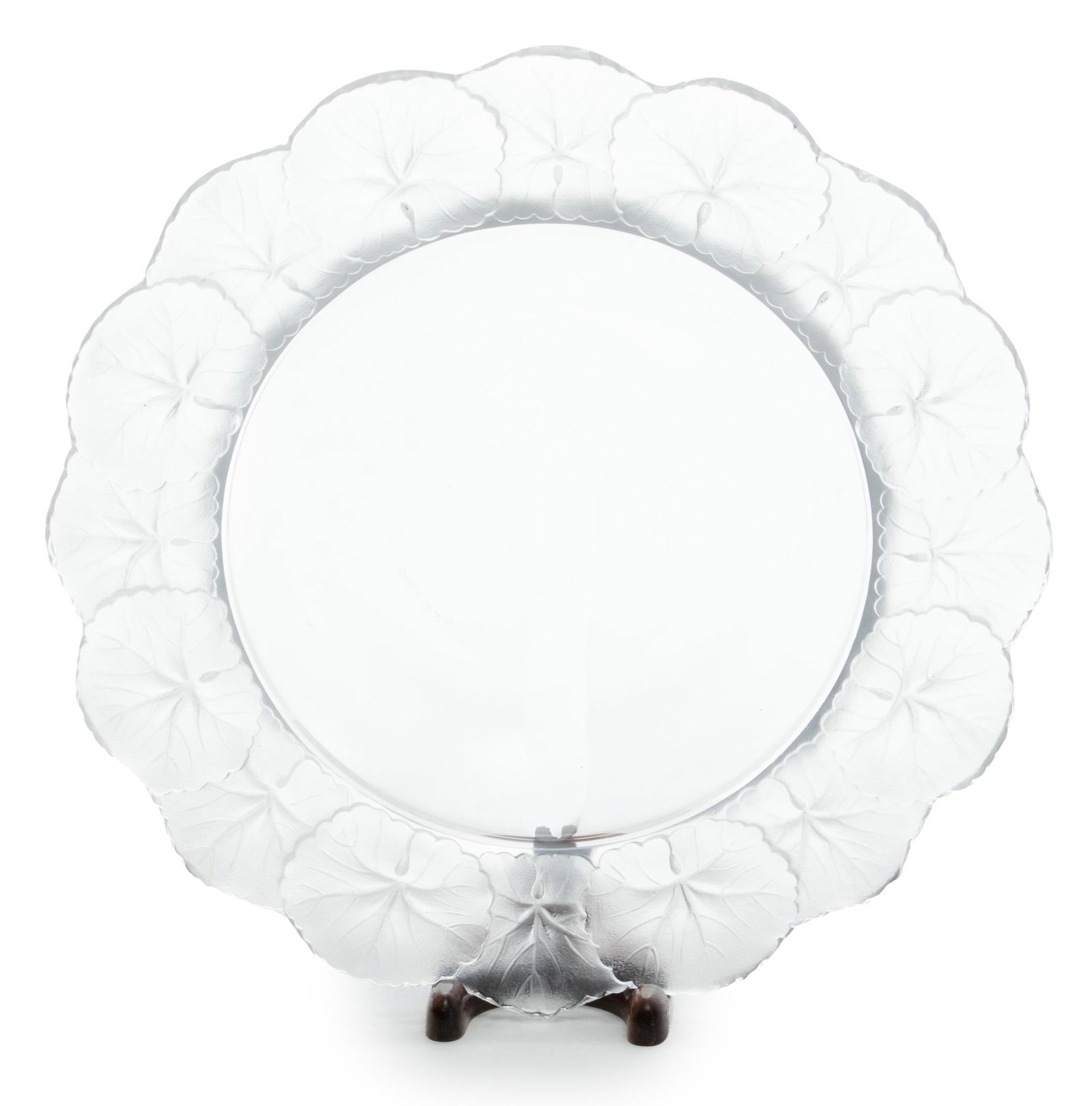 Lalique (French, Est. 1887) 'Honfleur' Frosted Crystal Bowl, H 2.25" Dia. 11": Lalique (French, Est. 1887) 'Honfleur' Frosted Crystal Bowl, H 2.25" Dia. 11" | Offers a frosted crystal perimeter of leaf motifs and a shallow basin. Bearing signature branding incised to the undersi