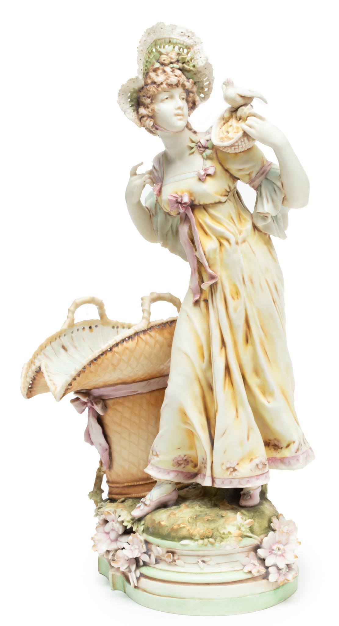 Turn-Teplitz Bohemia Porcelain Figurine, H 20" W 8" Depth 5" (1 of 6)