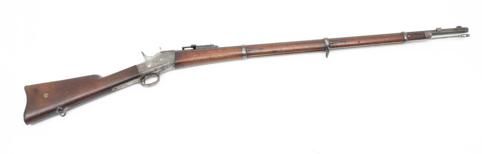 Danish M1867 Remington Rolling Block Rifle, Ca. 1883, 11.35mm Centerfire Conversion, L 50" SN 61795: Danish M1867 Remington Rolling Block Rifle, Ca. 1883, 11.35mm Centerfire Conversion, L 50" SN 61795 | Manufactured at the Copenhagen Arsenal (Kjøbenhaven Toihuus 1883 mark at the tang) under lice