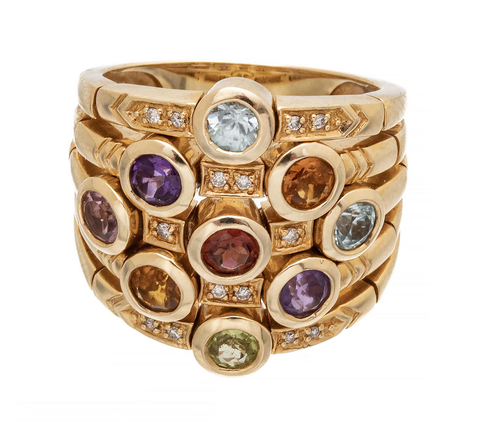 Sonia Bitton 14K Yellow Gold Citrine, Tourmaline, Peridot, Amethyst, Garnet, And Diamond Ladies Ring (1 of 7)