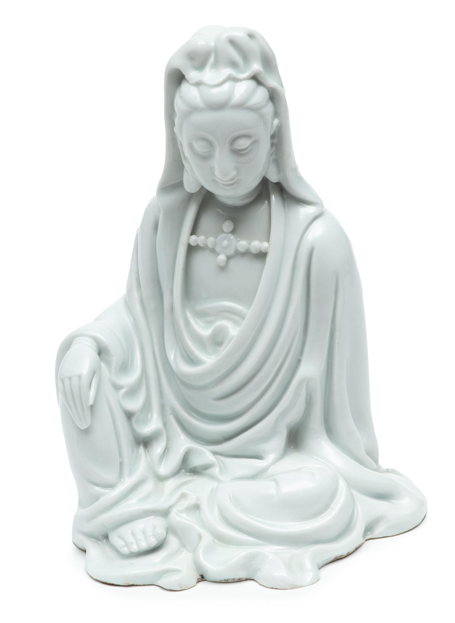 Chinese Porcelain Seated Guanyin, Blanc De Chine Ca. 1900, H 7.5" W 5" (1 of 6)