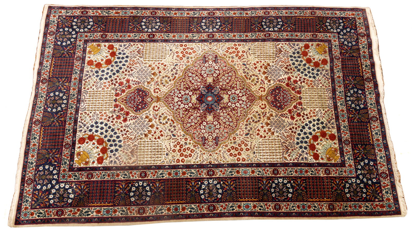 Pakistani Persian Design Handwoven Wool With Silk Highlights Rug, C. 1980s, W 6' L 8' 10" (1 of 2)