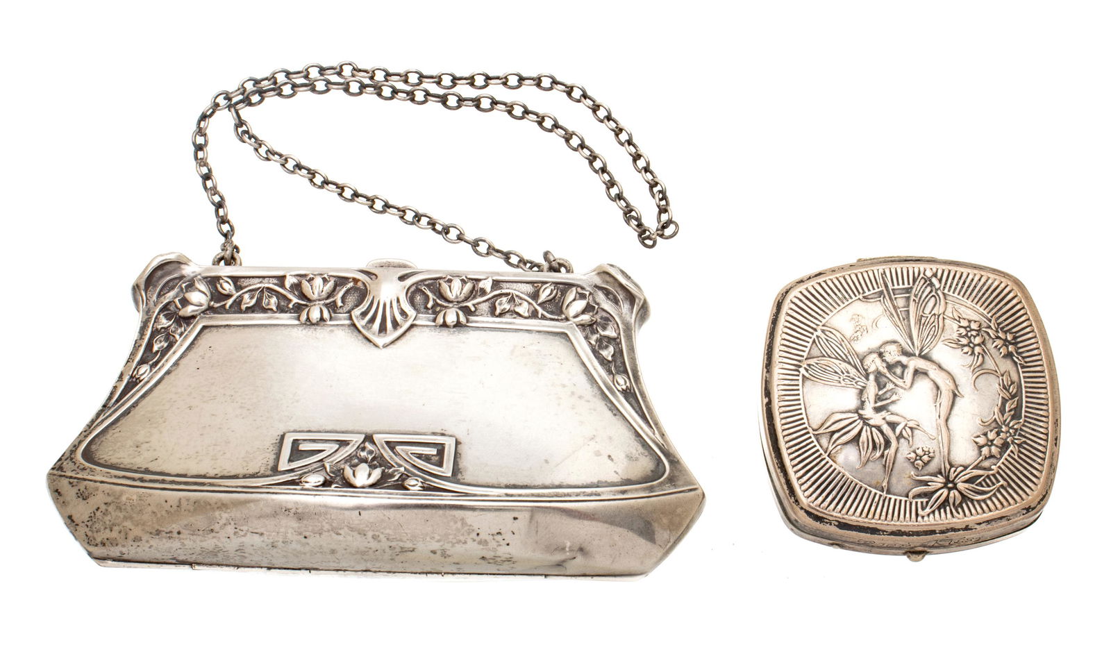 Art Deco Sterling Purse - Chain, R. Blackinton Co; Maxfield Parrish Box Ca. 1900, H 3" W 4.2" 8.2t (1 of 10)