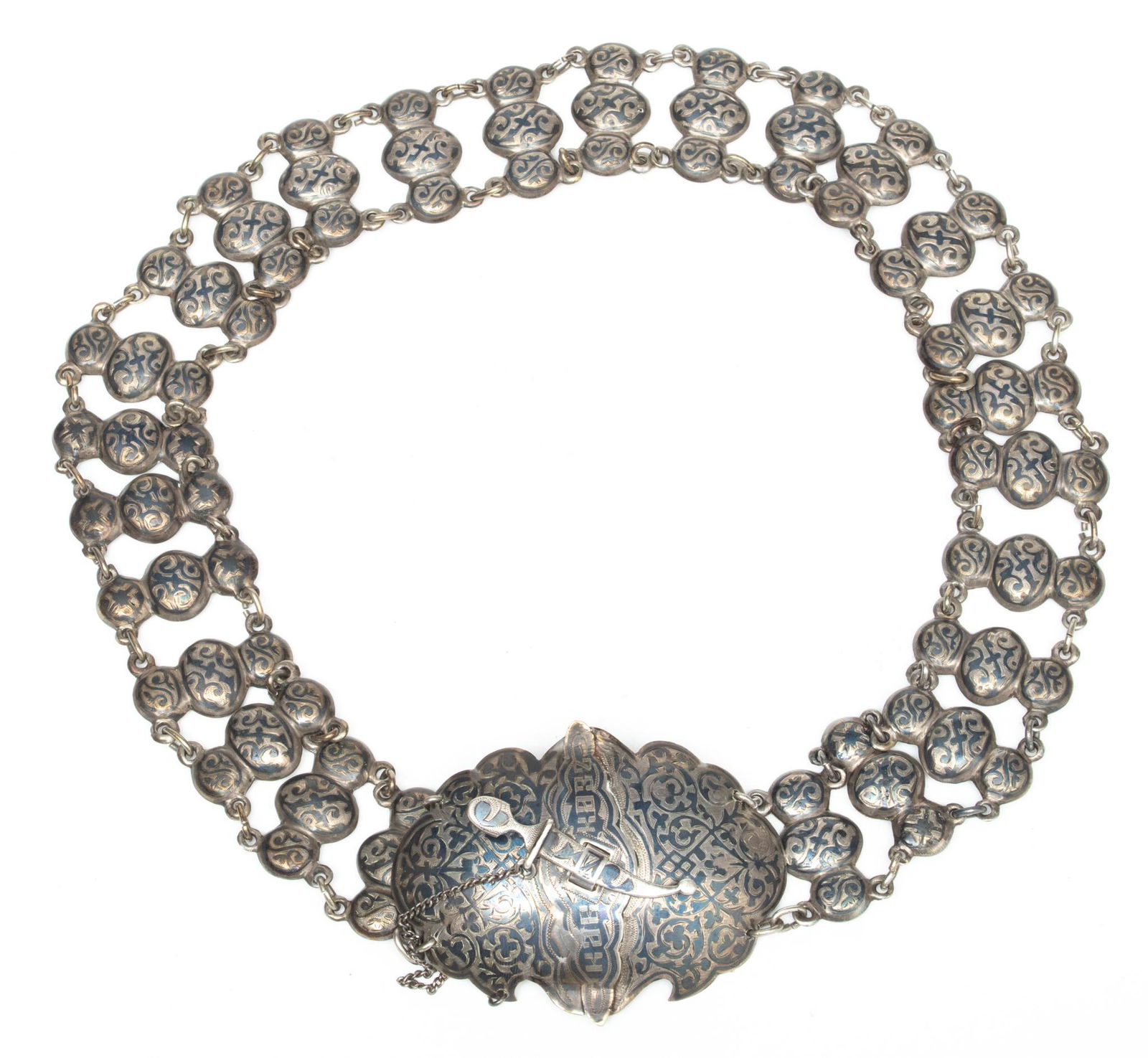 Russia "84" Silver And Niello Link Belt Ca. 1900, L 29" 170g (1 of 7)