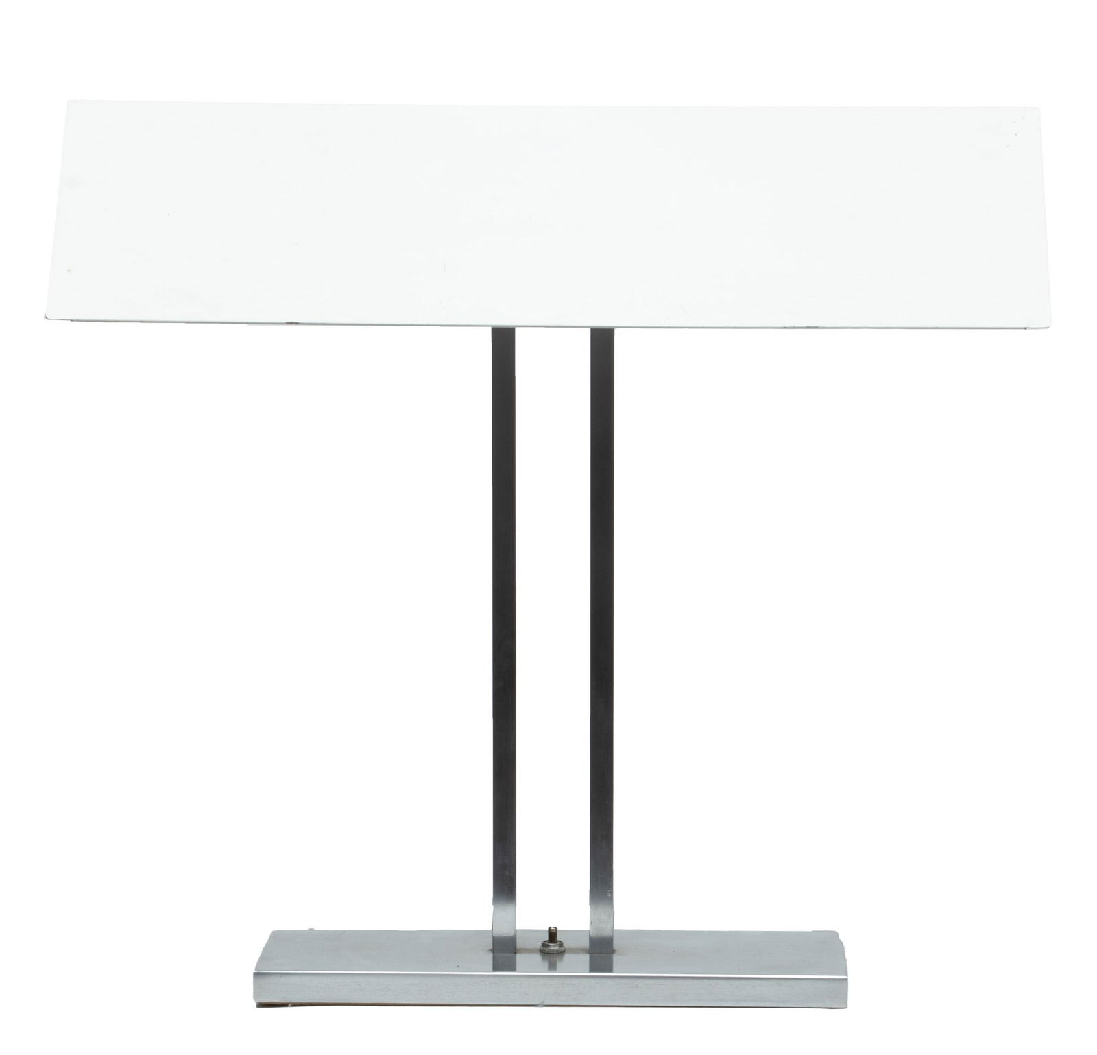 Greta Von Nessen (Swedish) Steel Library Lamp, H 18" W 8" L 19.5": Greta Von Nessen (Swedish) Steel Library Lamp, H 18" W 8" L 19.5" | Of contemporary form, offers a steel frame and elongated shade. Electrified.