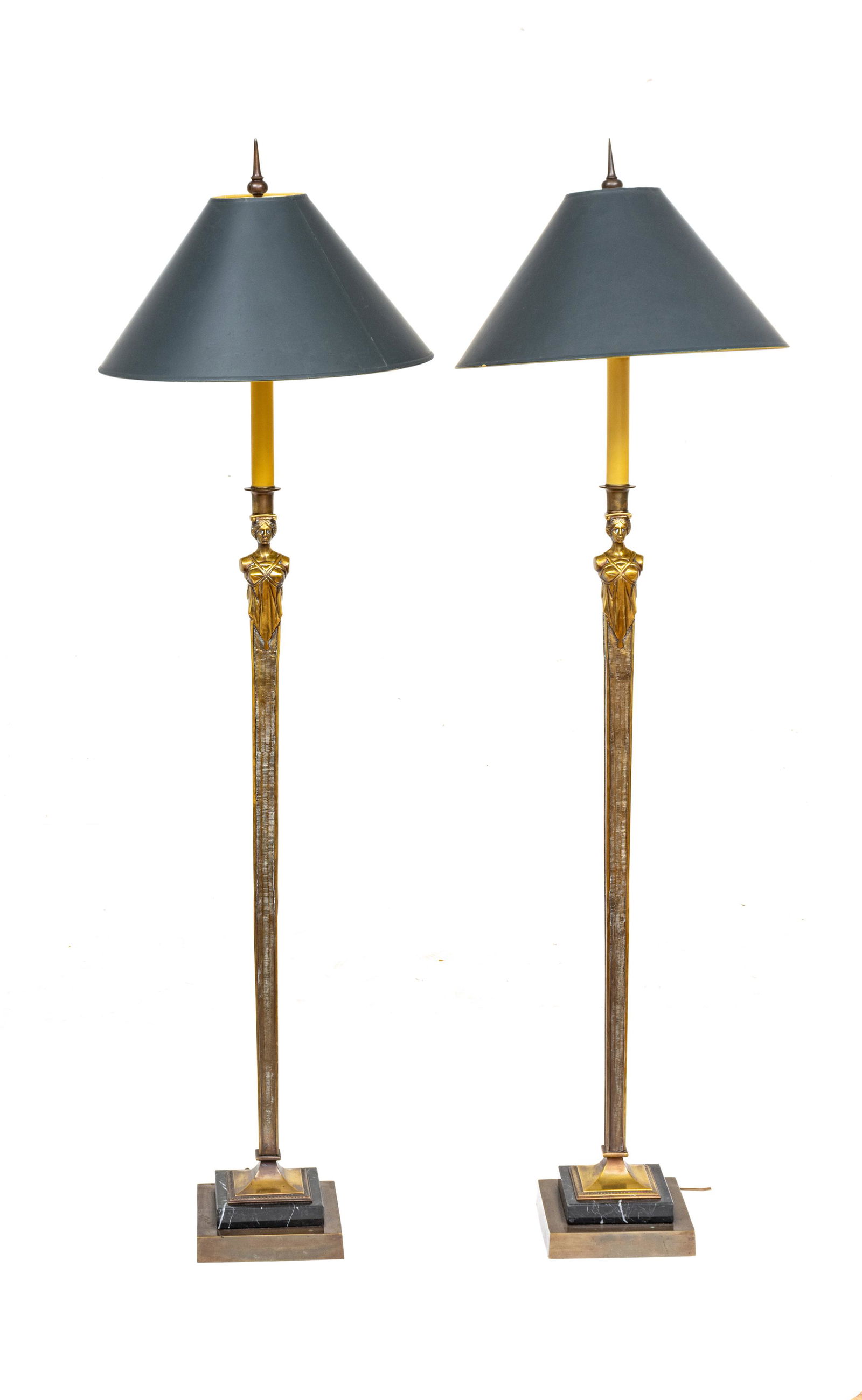 Neoclassical Style Brass & Marble Floor Lamps, H 62" W 8" L 8" 1 Pair (1 of 5)